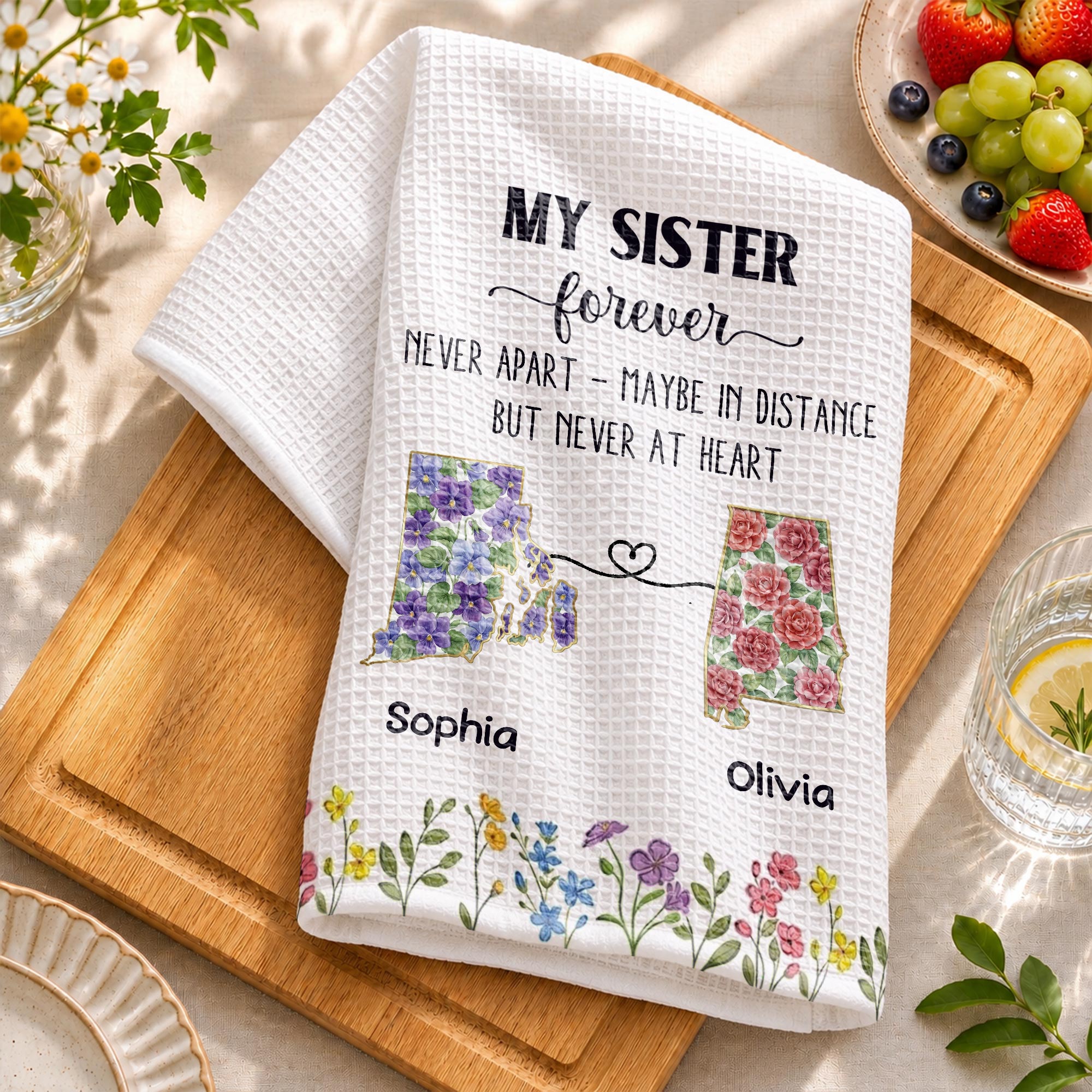 Personalized Floral Kitchen Towel Custom Gift for Sister
