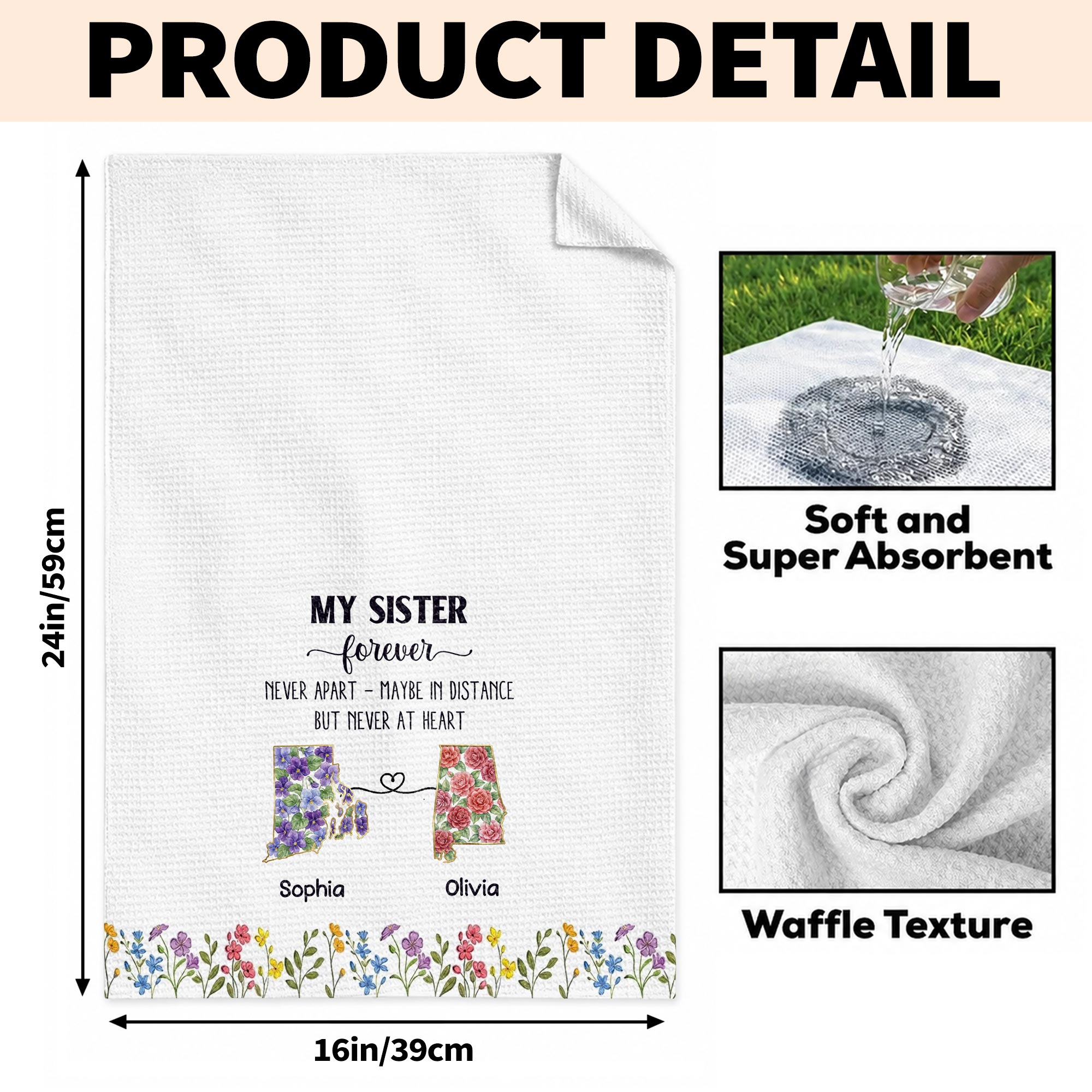 Personalized Floral Kitchen Towel Custom Gift for Sister