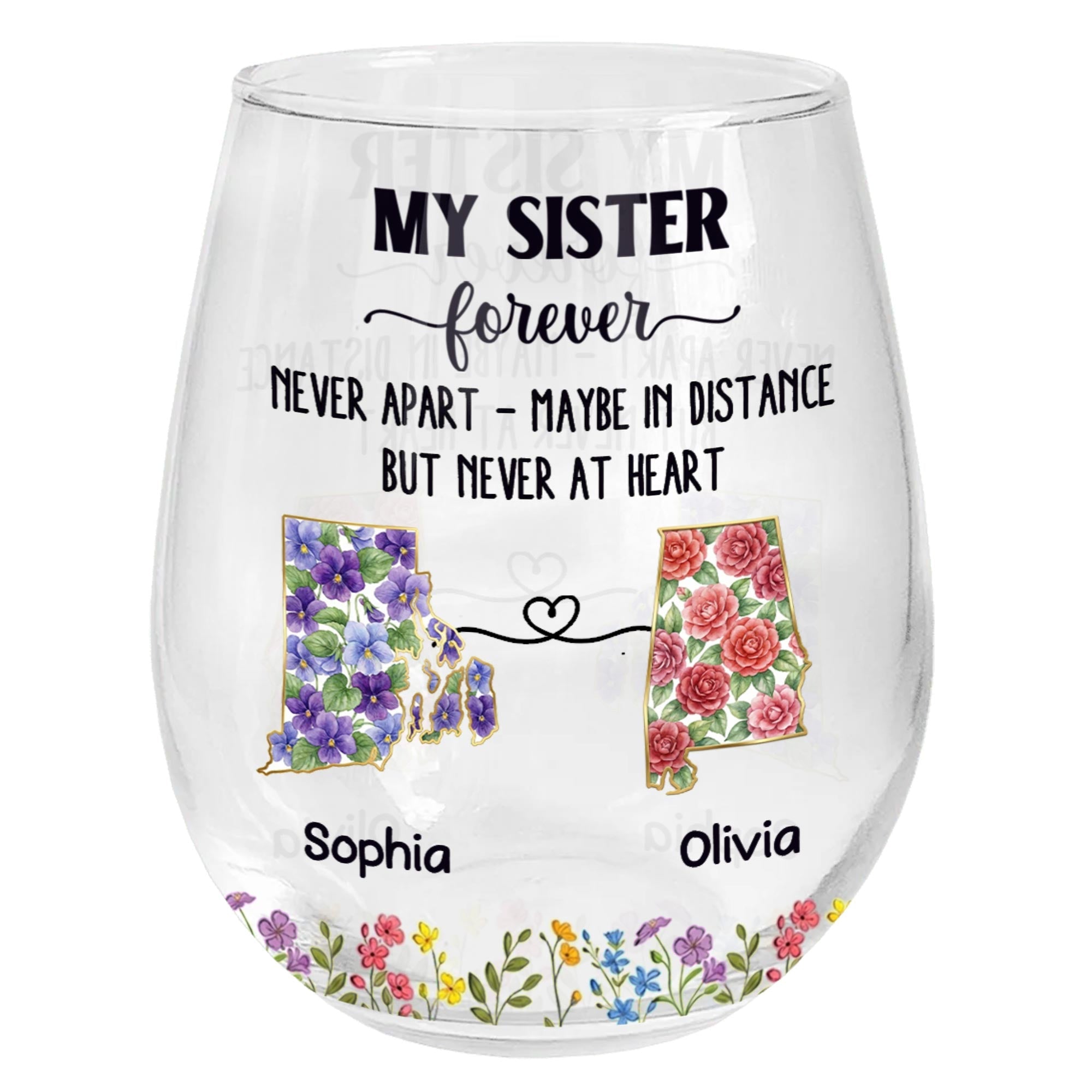 Personalized Floral Stemless Wine Glass Gift for Sister