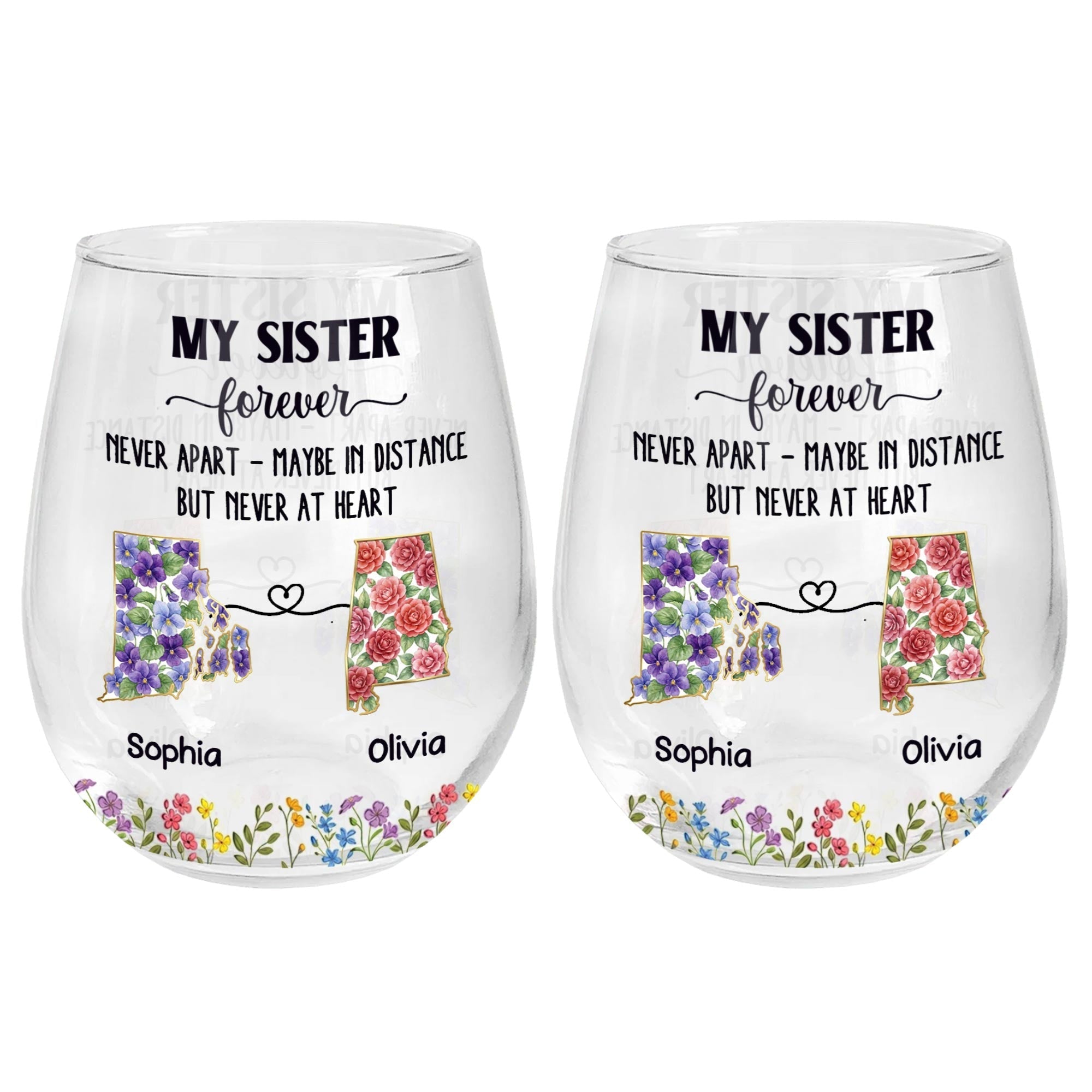 Personalized Floral Stemless Wine Glass Gift for Sister