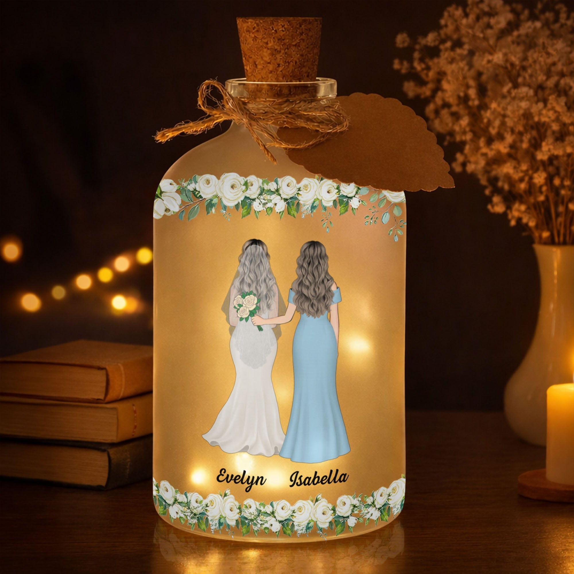 Personalized Frosted Glass Bottle Light Custom Name Gift for Bride