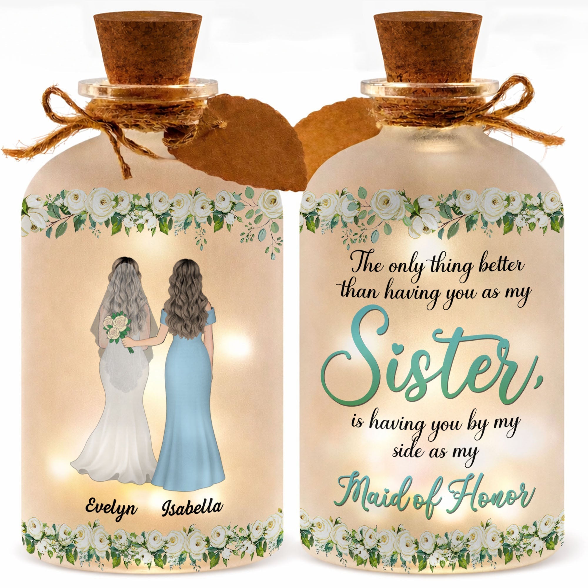 Personalized Frosted Glass Bottle Light Custom Name Gift for Bride