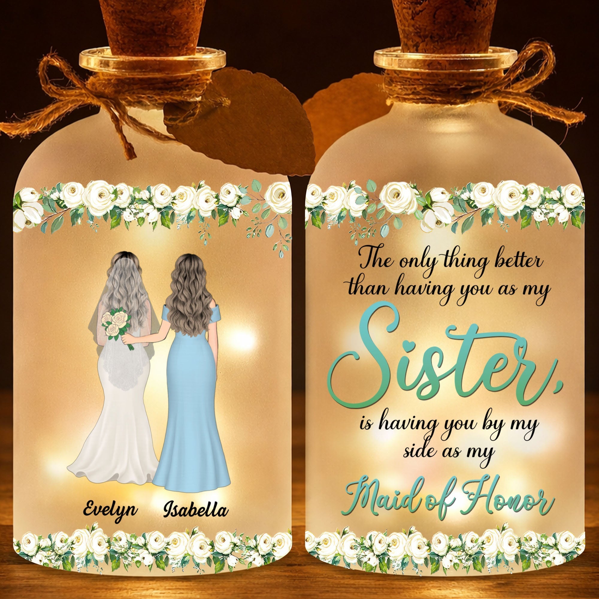 Personalized Frosted Glass Bottle Light Custom Name Gift for Bride