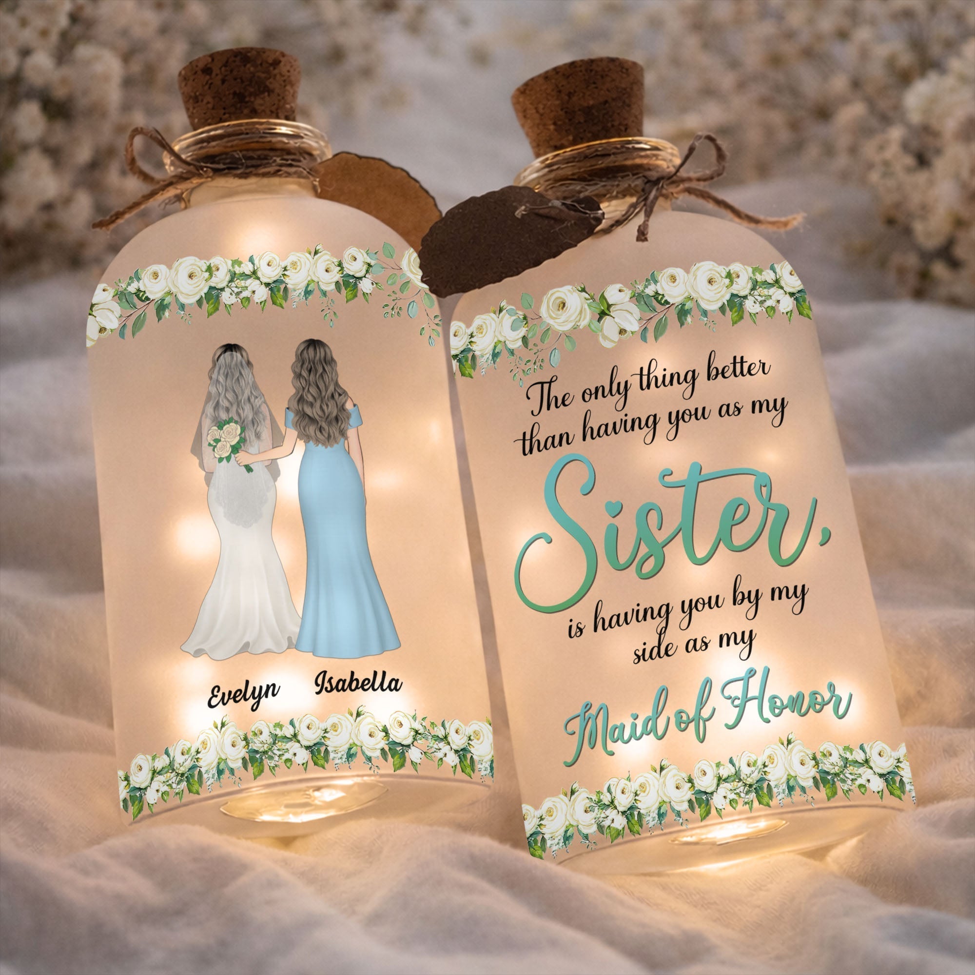 Personalized Frosted Glass Bottle Light Custom Name Gift for Bride
