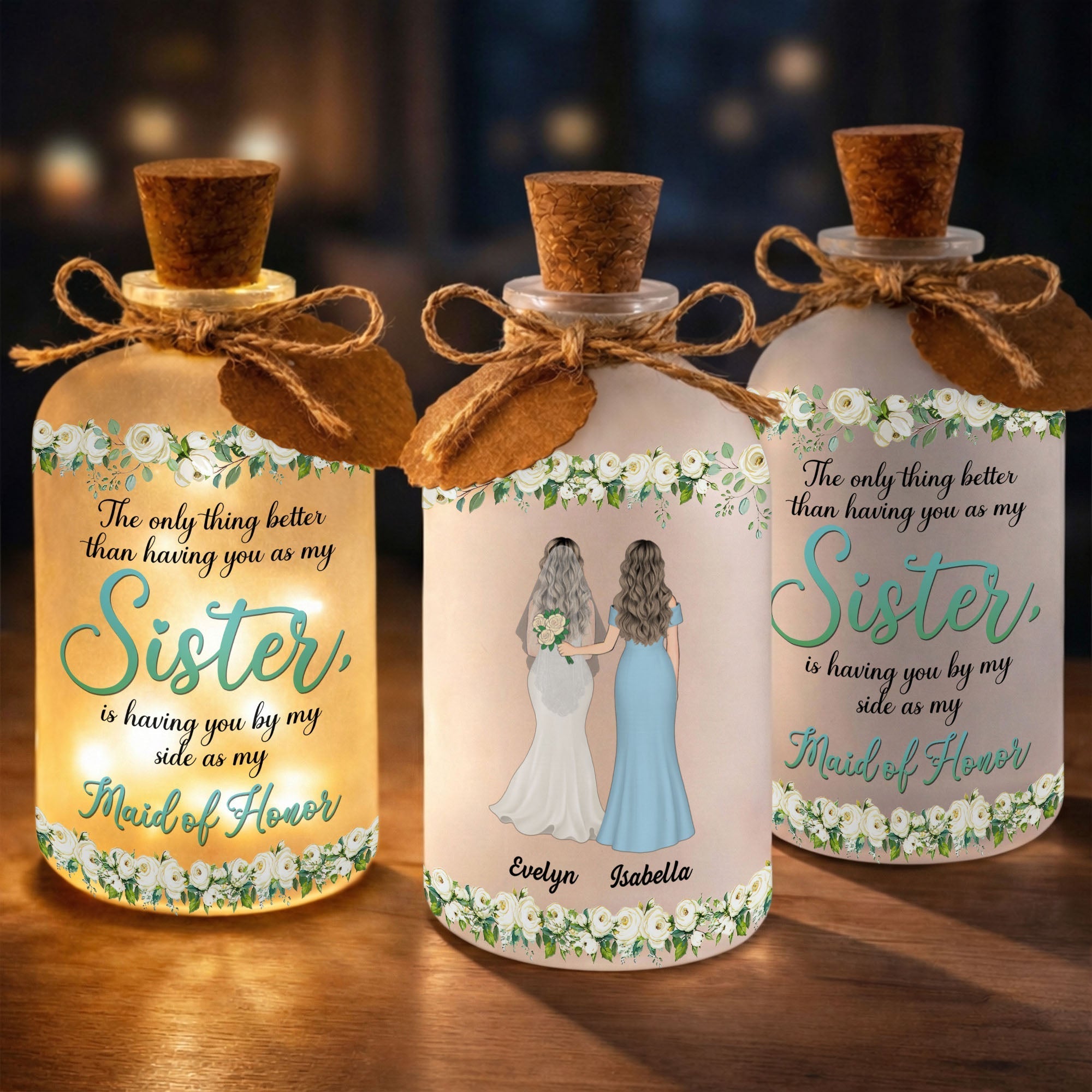 Personalized Frosted Glass Bottle Light Custom Name Gift for Bride