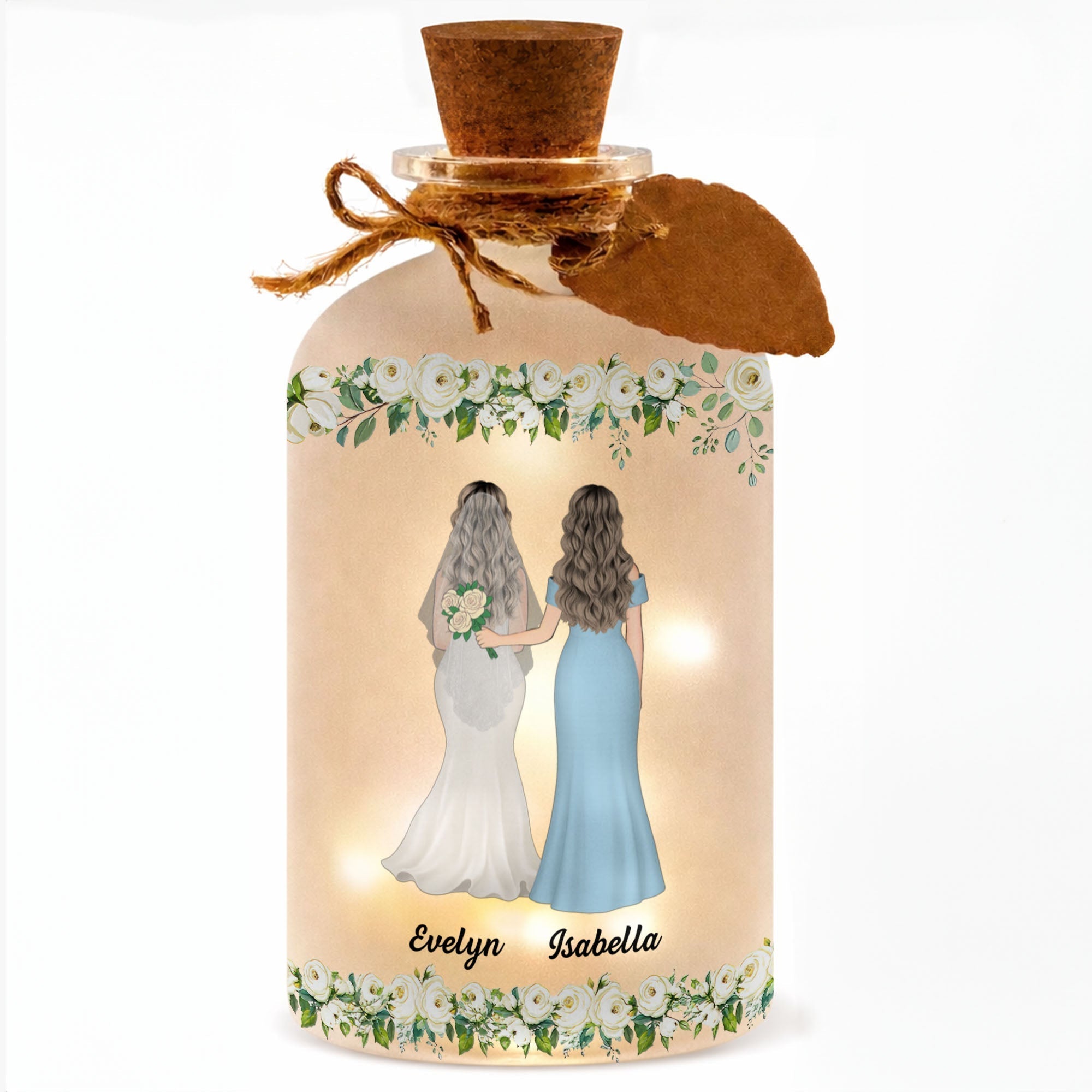 Personalized Frosted Glass Bottle Light Custom Name Gift for Bride