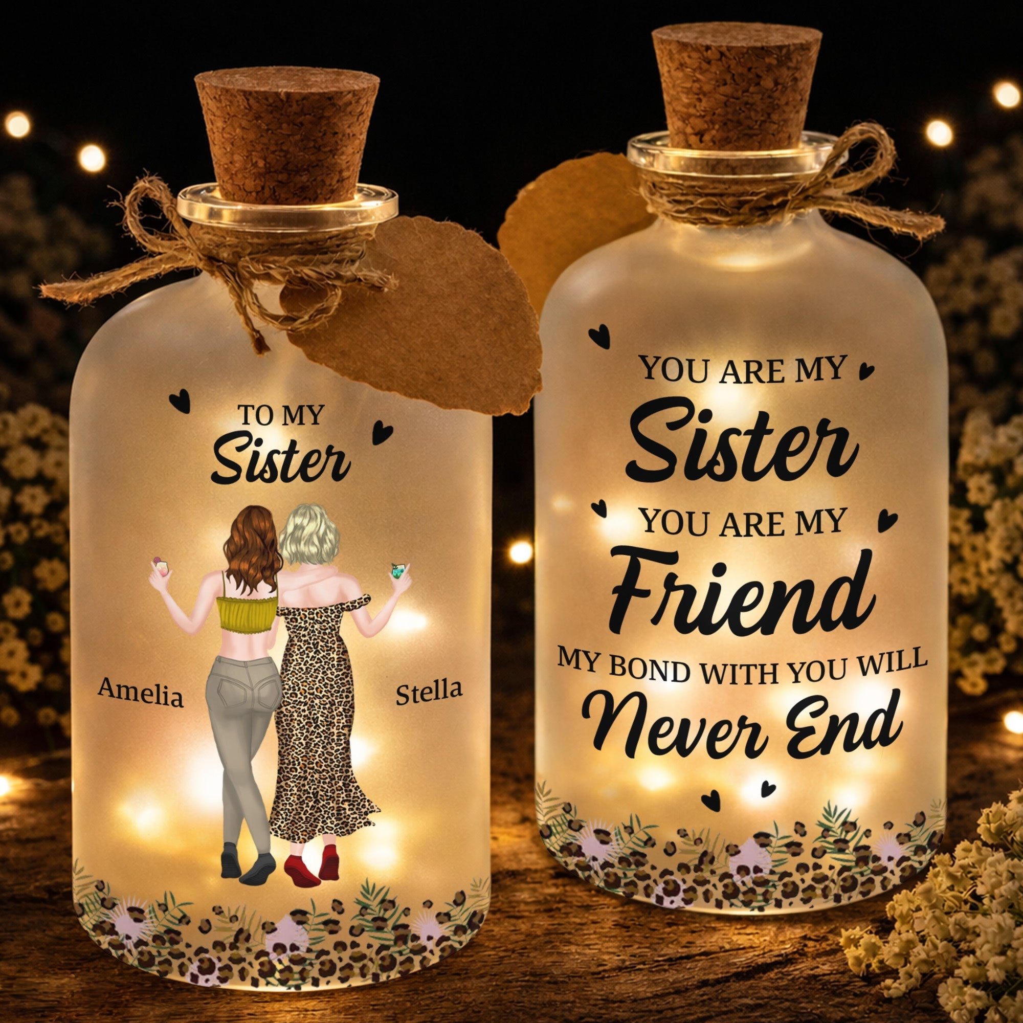 Personalized Short Bottle Light Custom Sister Gift Leopard Print