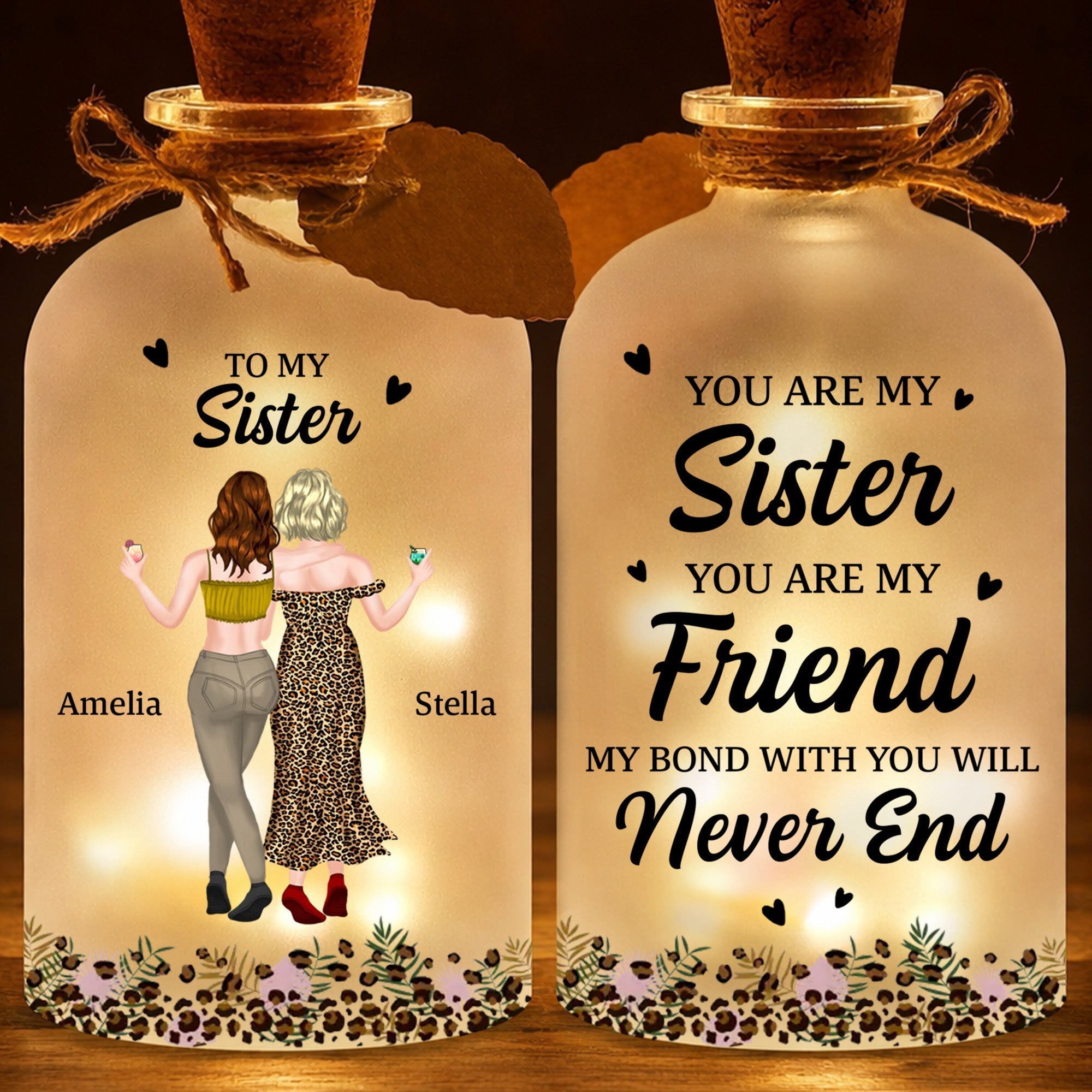 Personalized Short Bottle Light Custom Sister Gift Leopard Print