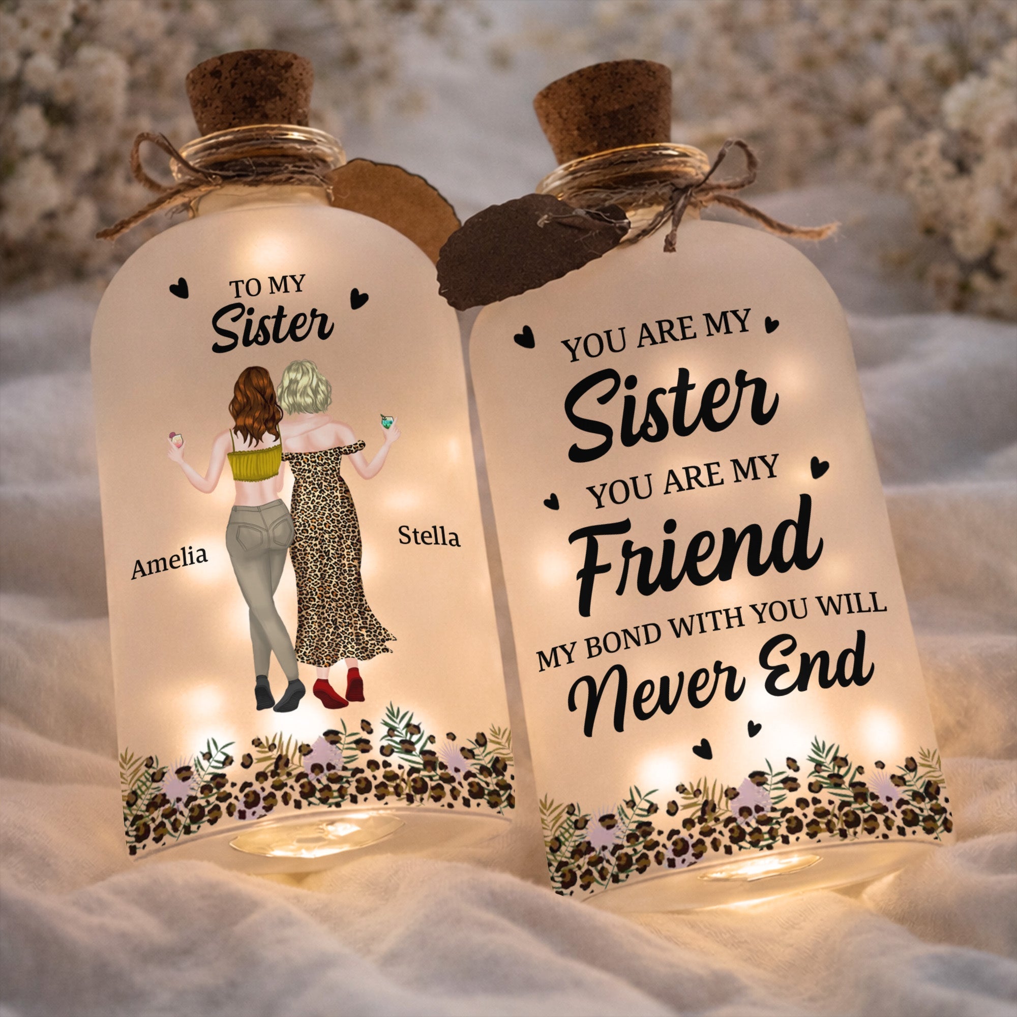 Personalized Short Bottle Light Custom Sister Gift Leopard Print