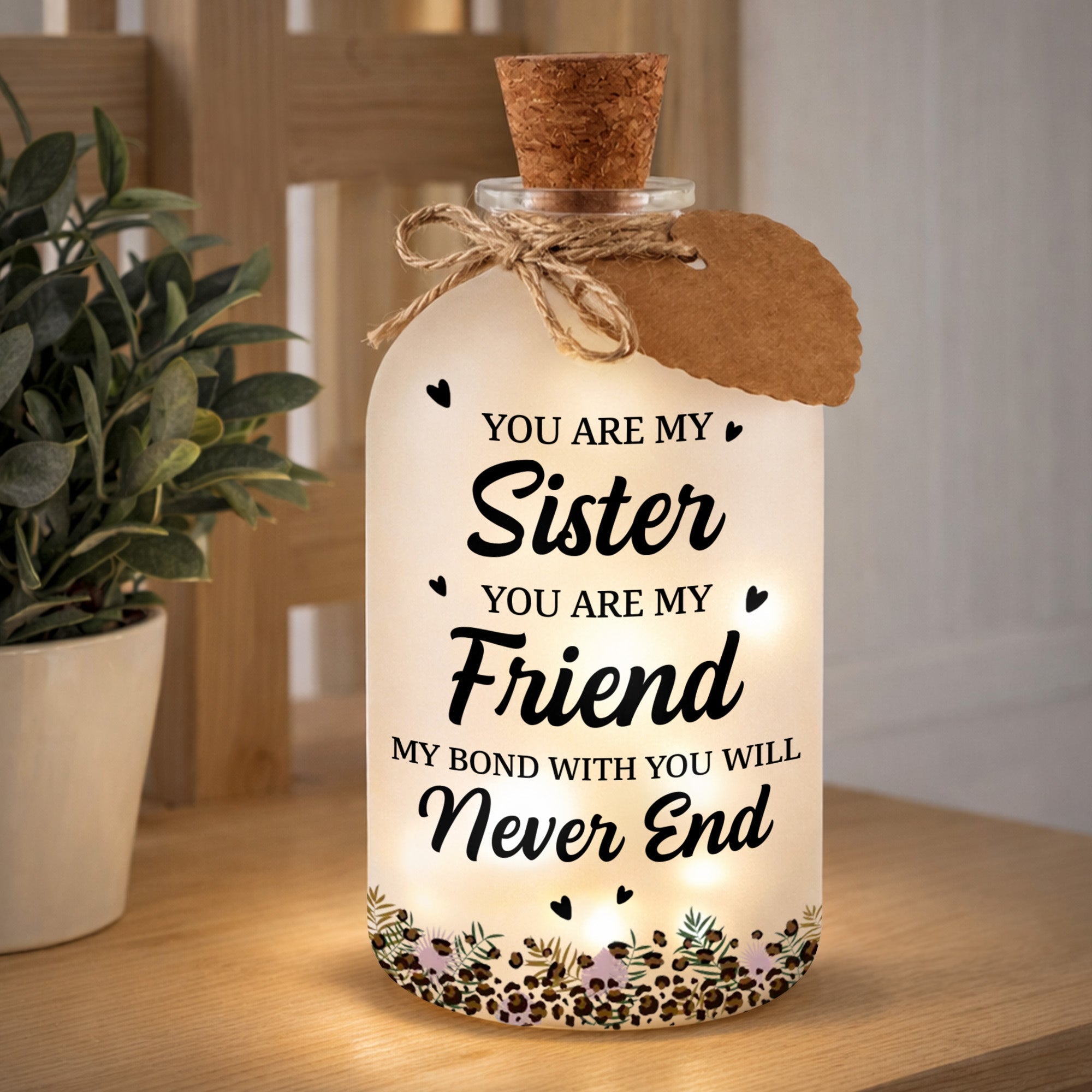 Personalized Short Bottle Light Custom Sister Gift Leopard Print