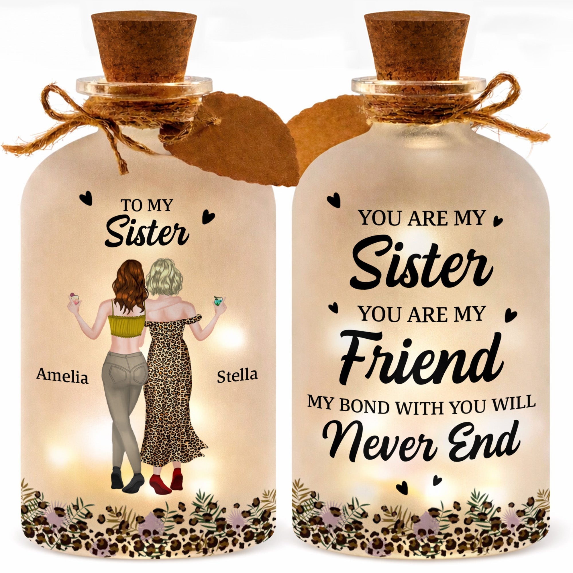 Personalized Short Bottle Light Custom Sister Gift Leopard Print