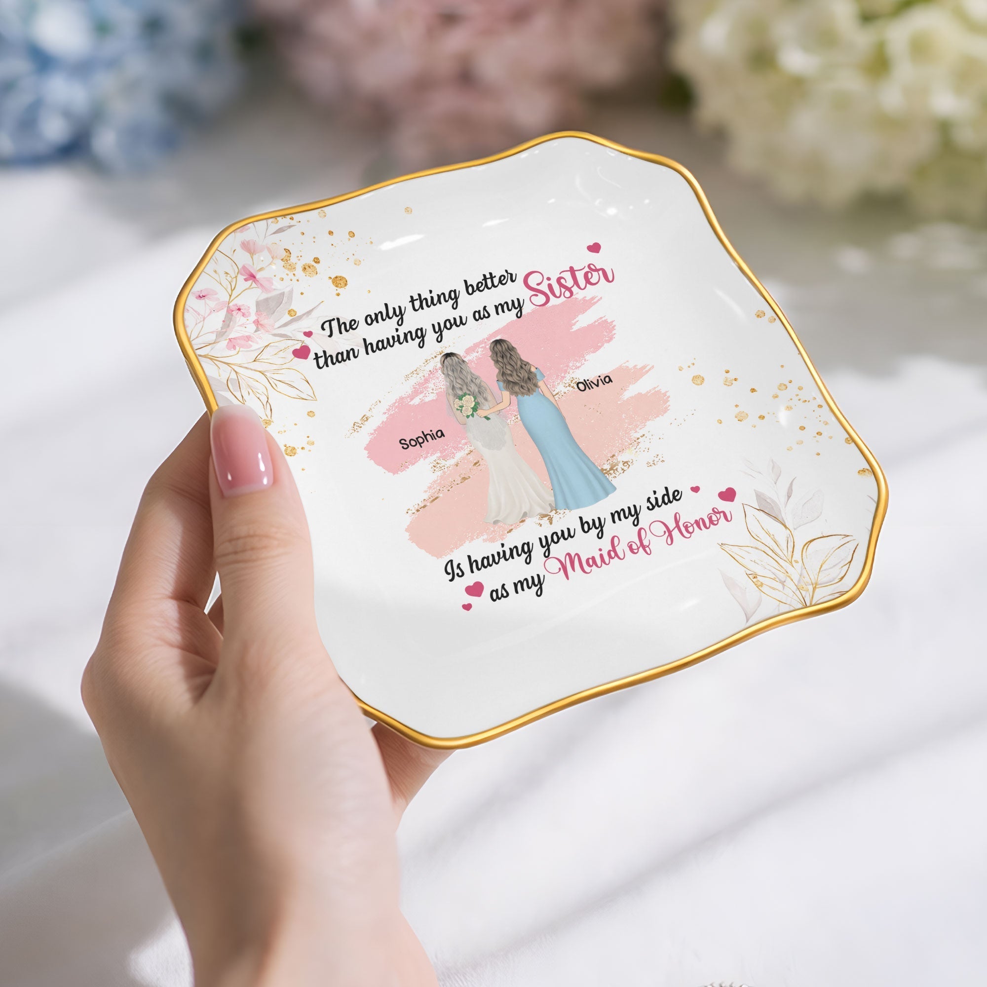 Personalized Lace Jewelry Dish Custom Name Gift for Sister