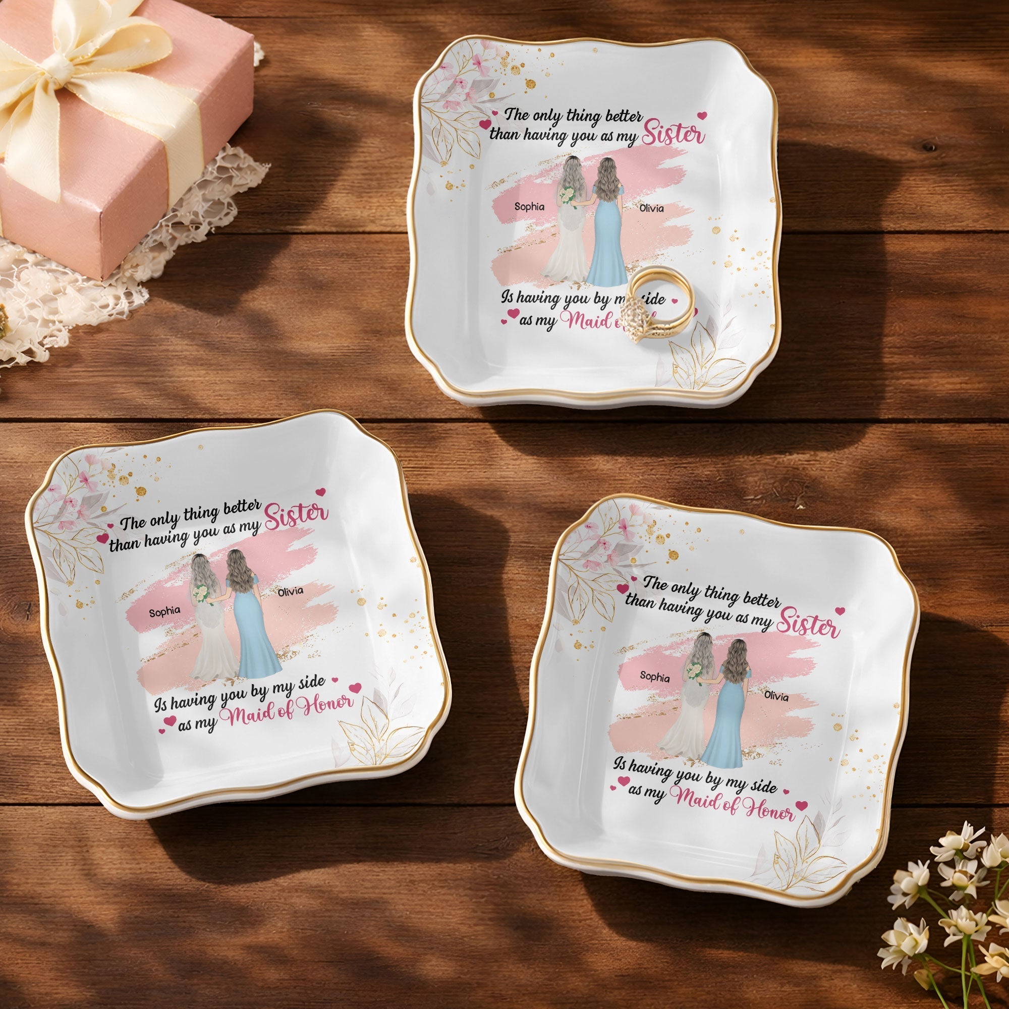 Personalized Lace Jewelry Dish Custom Name Gift for Sister