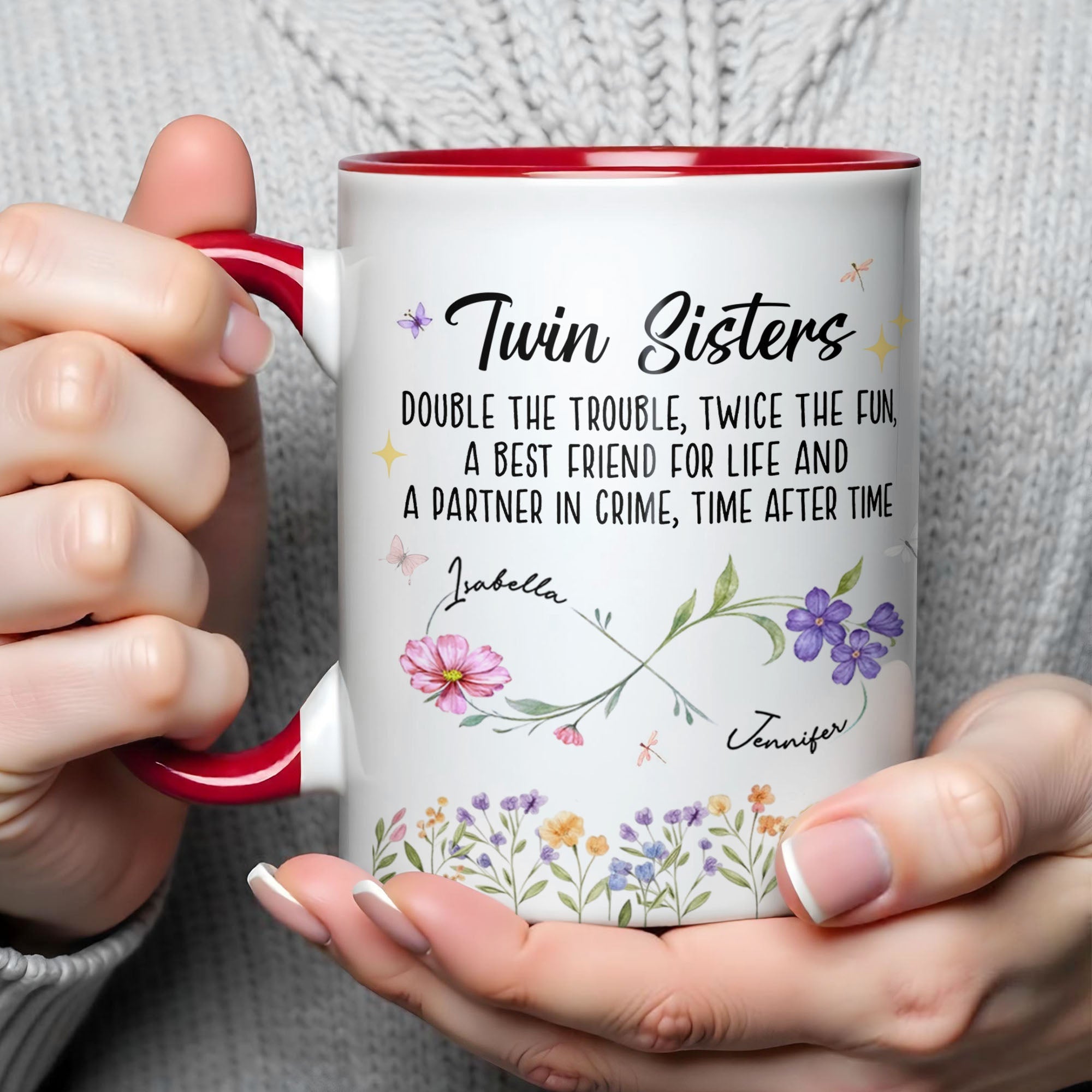Personalized Accent Mug Birth Month Flowers Infinity Symbol Gift for Sisters