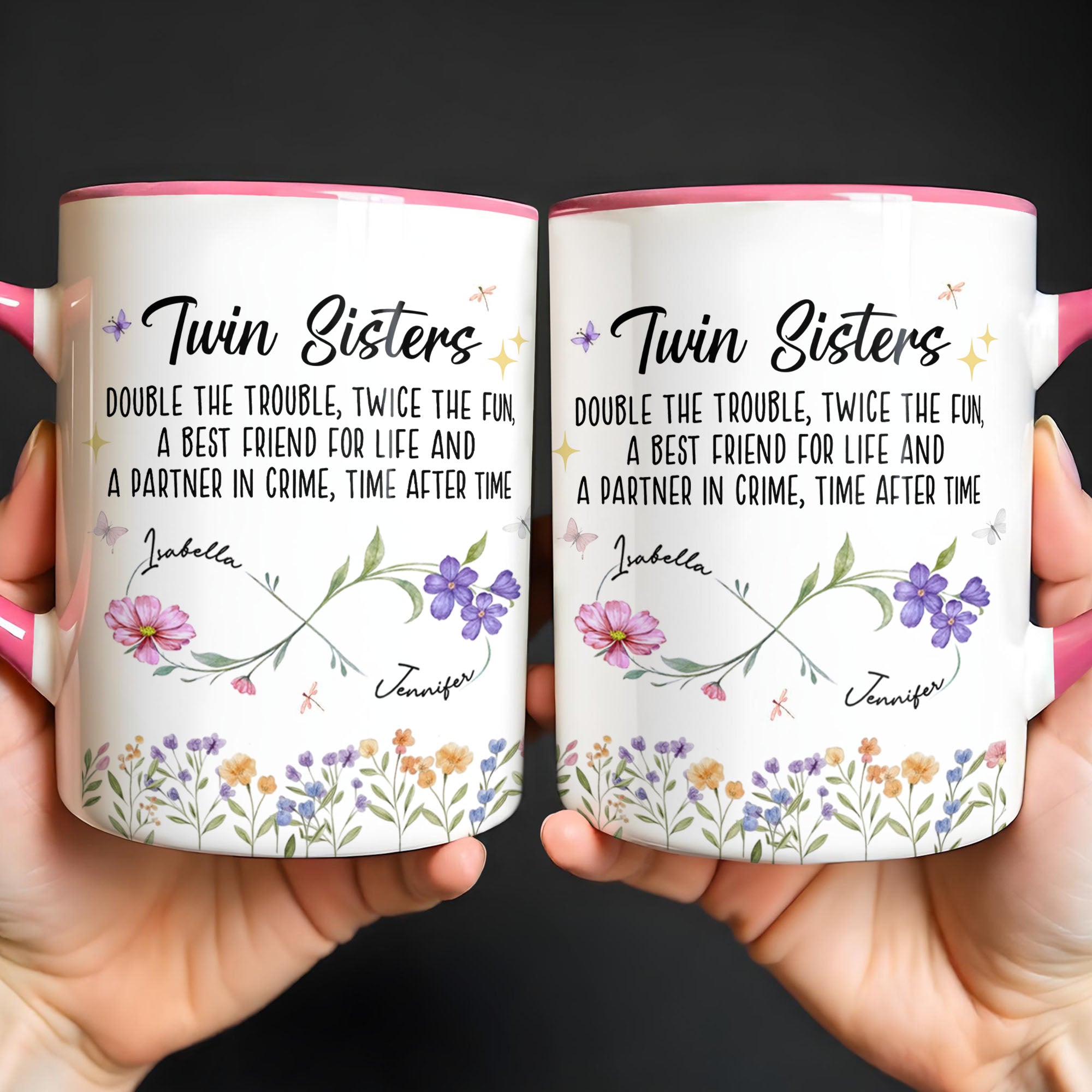 Personalized Accent Mug Birth Month Flowers Infinity Symbol Gift for Sisters