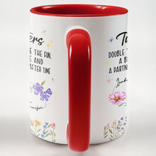 Load image into Gallery viewer, Personalized Accent Mug Birth Month Flowers Infinity Symbol Gift for Sisters
