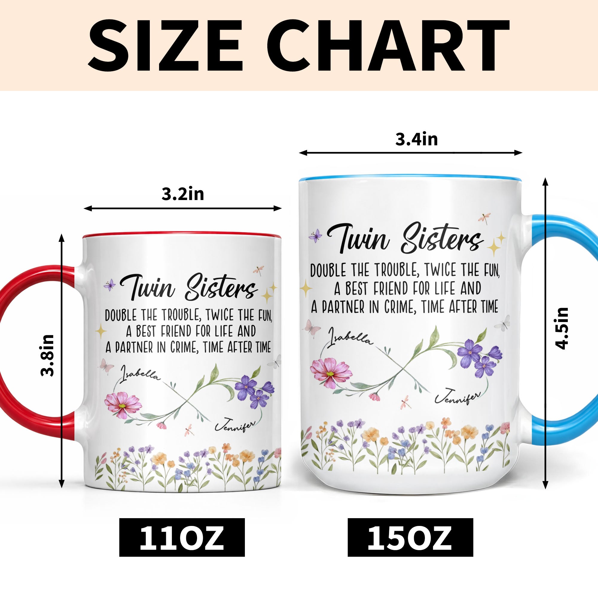 Personalized Accent Mug Birth Month Flowers Infinity Symbol Gift for Sisters