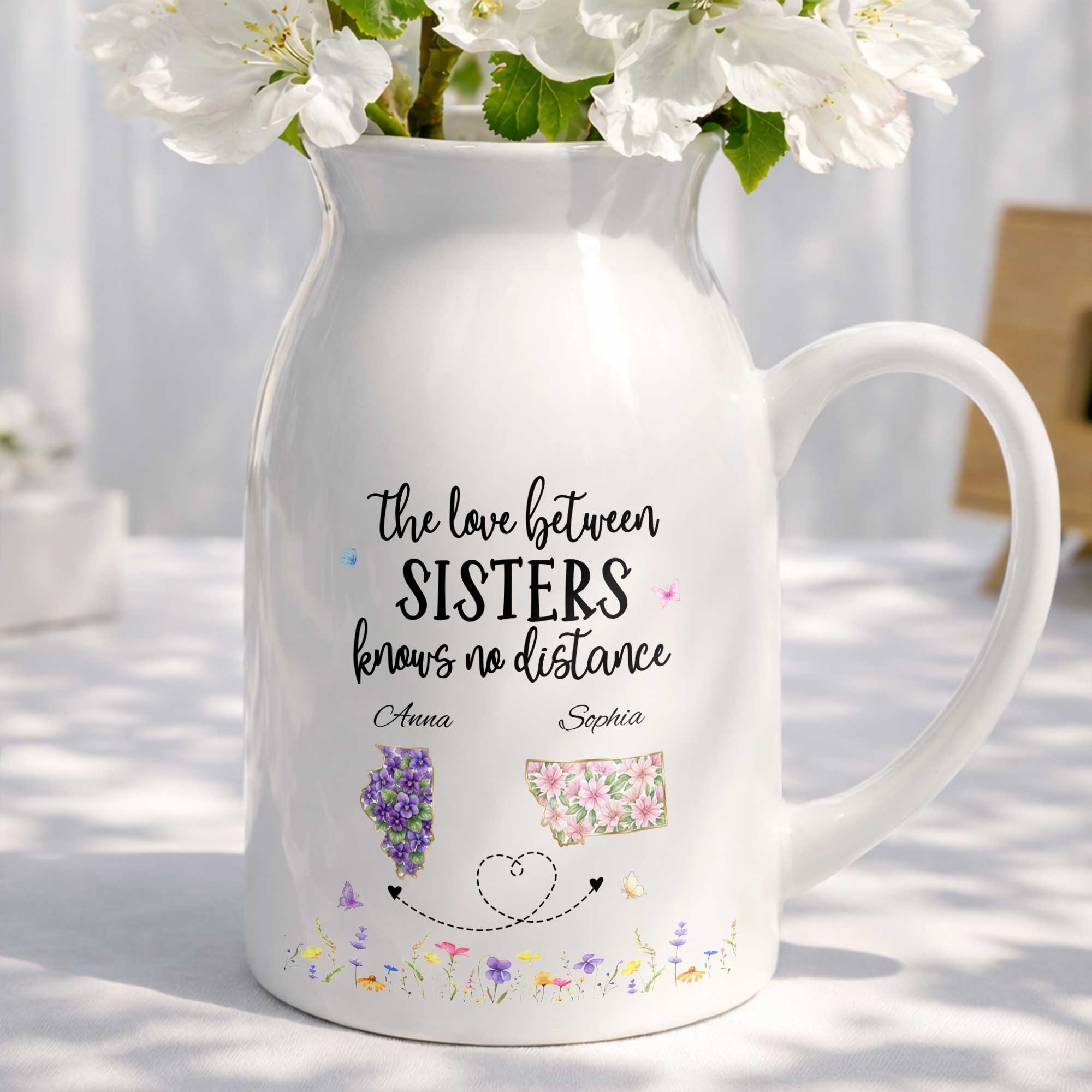 Personalized Ceramic Flower Vase Custom State Map Gift for Sister