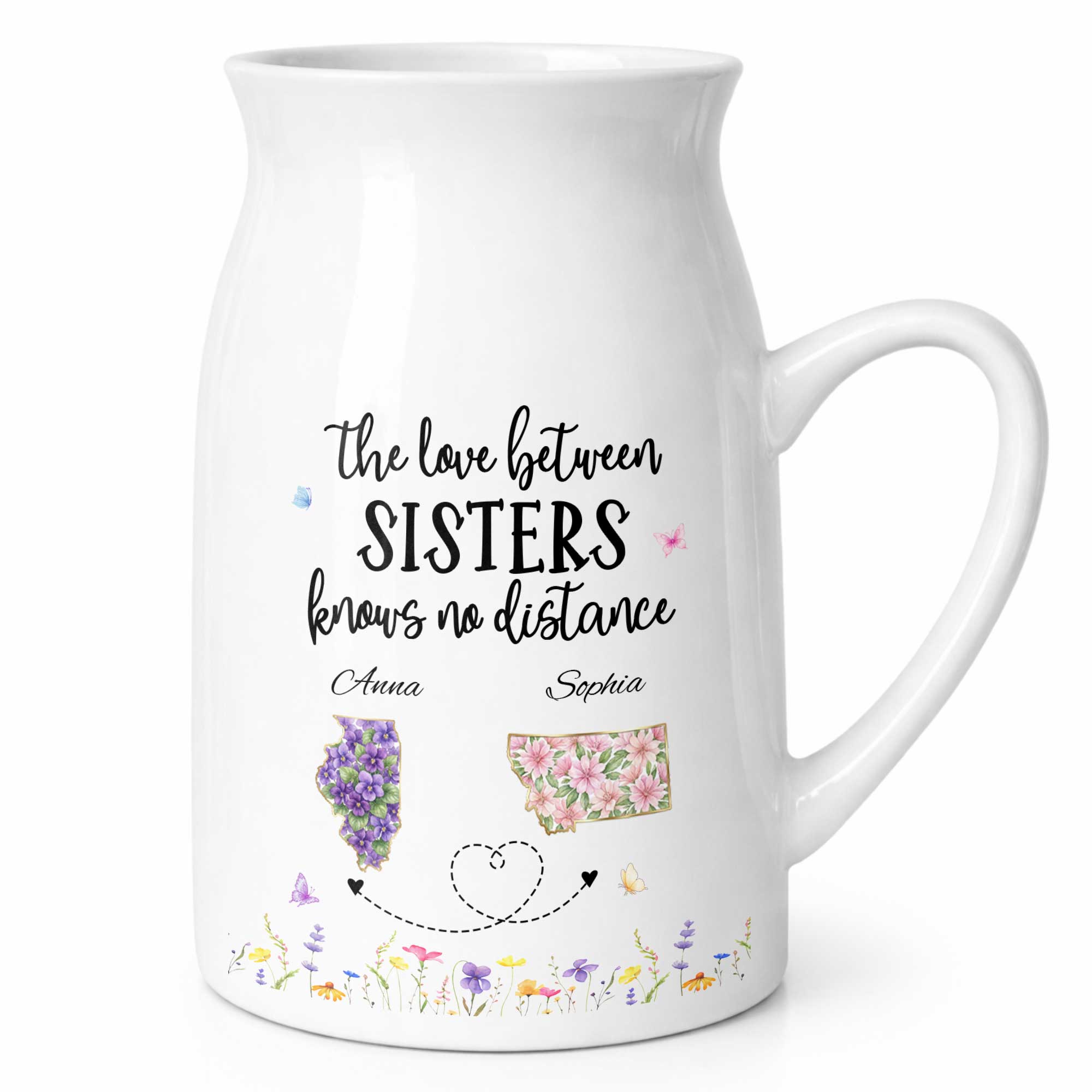 Personalized Ceramic Flower Vase Custom State Map Gift for Sister