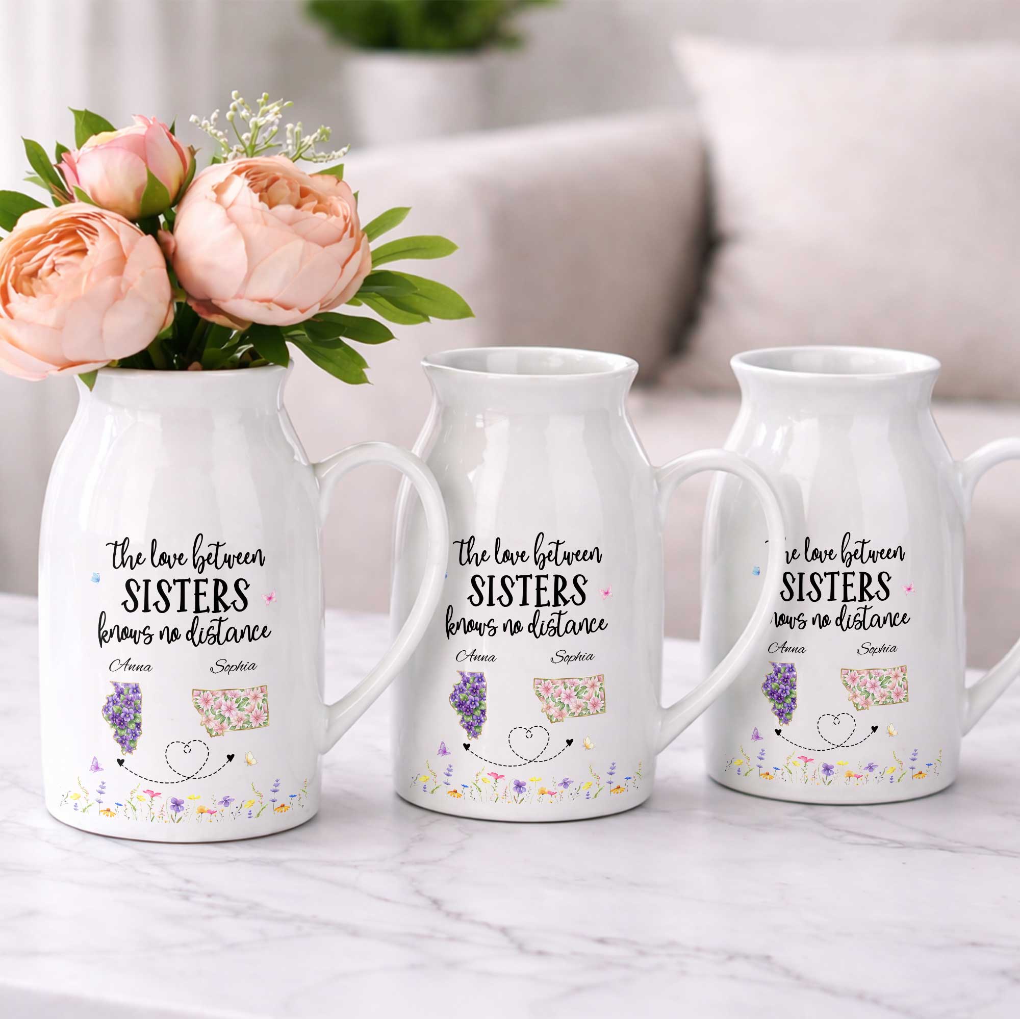 Personalized Ceramic Flower Vase Custom State Map Gift for Sister