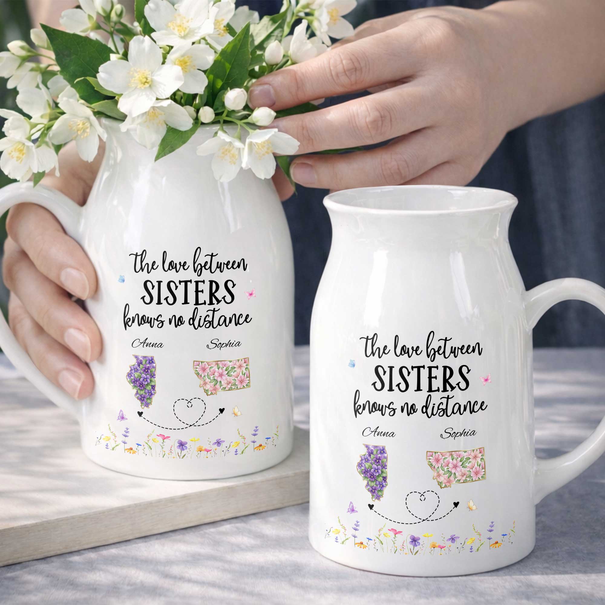 Personalized Ceramic Flower Vase Custom State Map Gift for Sister