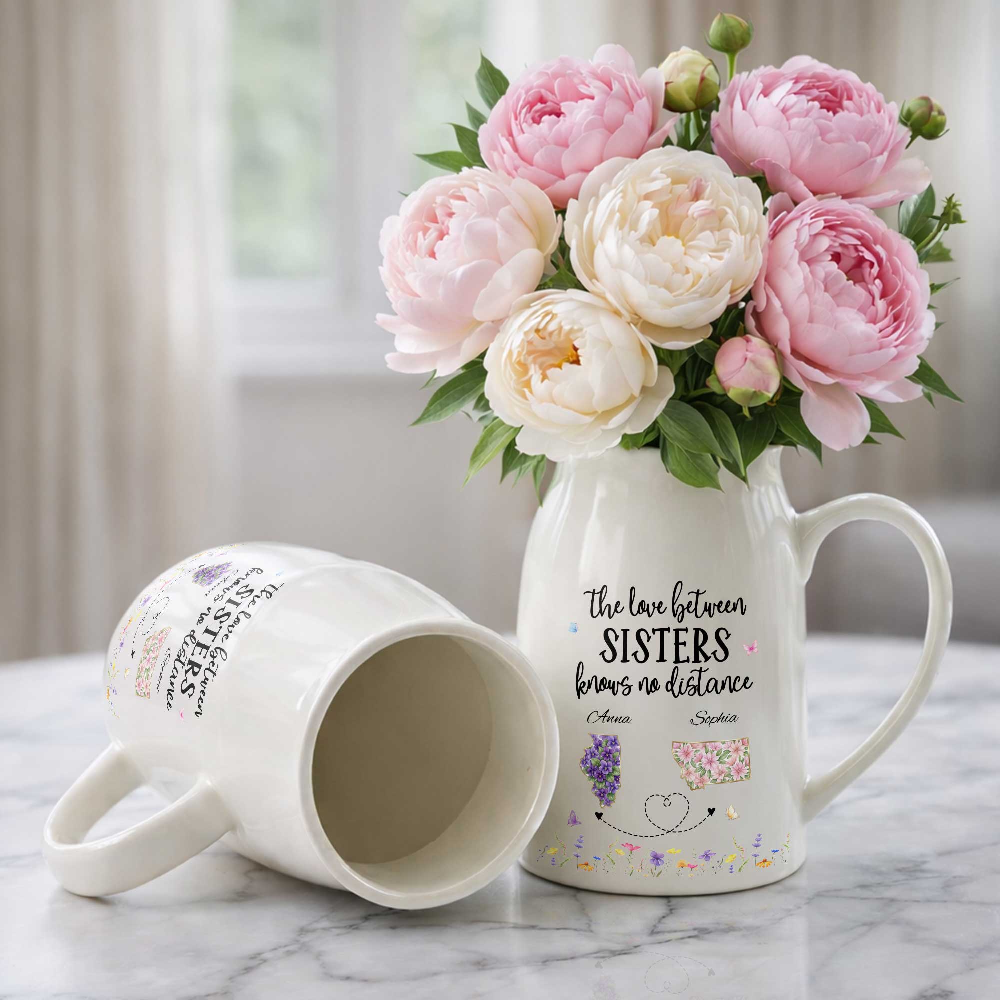 Personalized Ceramic Flower Vase Custom State Map Gift for Sister