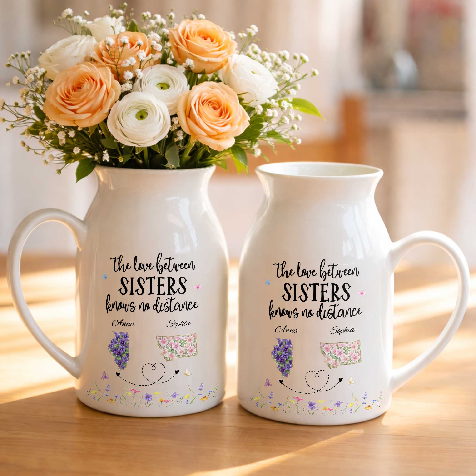 Personalized Ceramic Flower Vase Custom State Map Gift for Sister