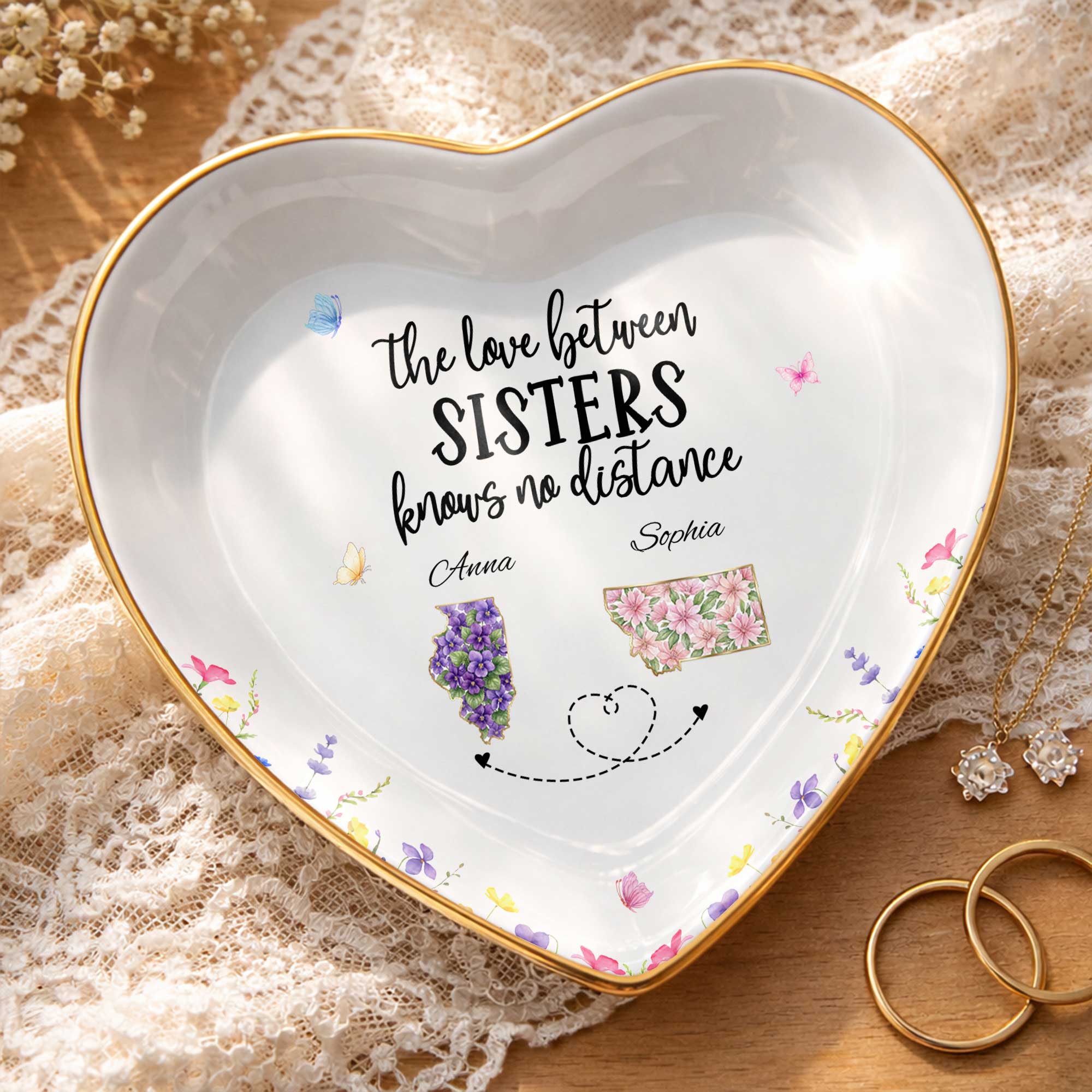 Personalized Heart-Shaped Jewelry Dish Custom Gift for Sister