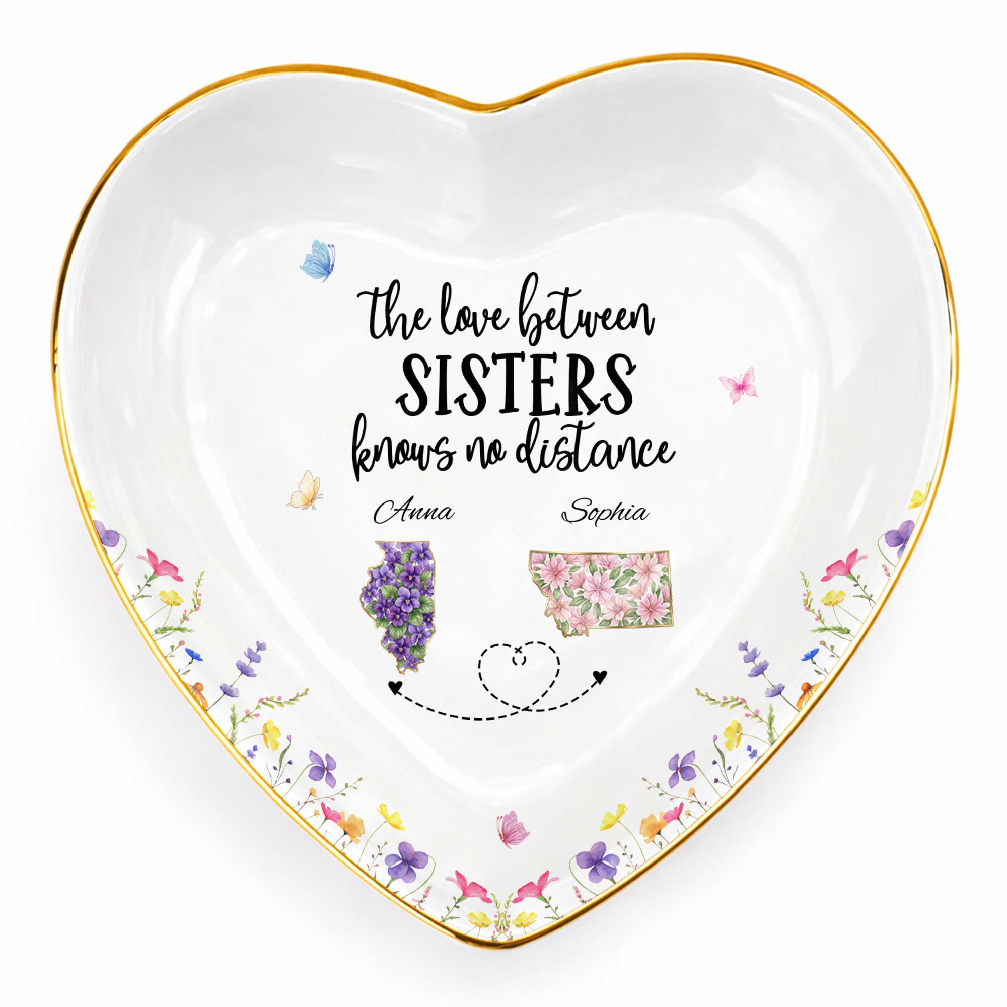 Personalized Heart-Shaped Jewelry Dish Custom Gift for Sister