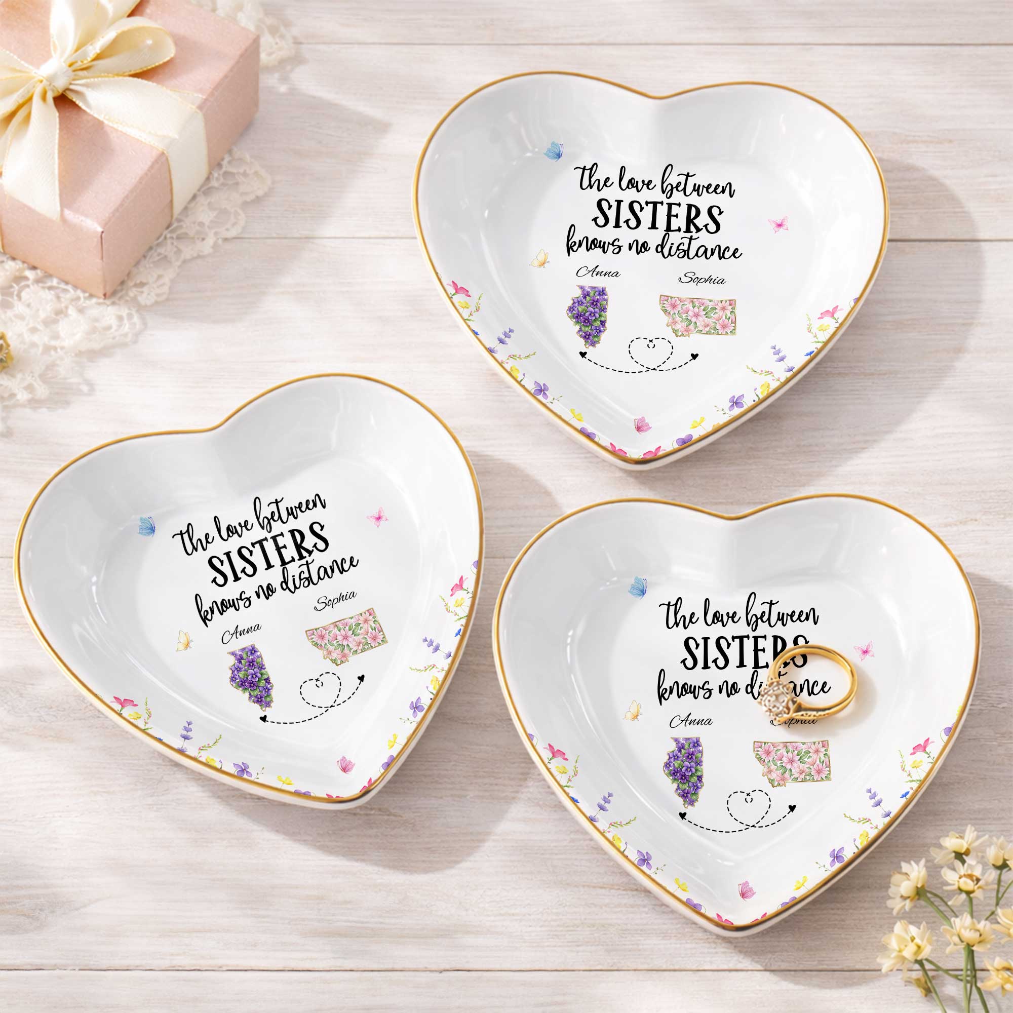 Personalized Heart-Shaped Jewelry Dish Custom Gift for Sister