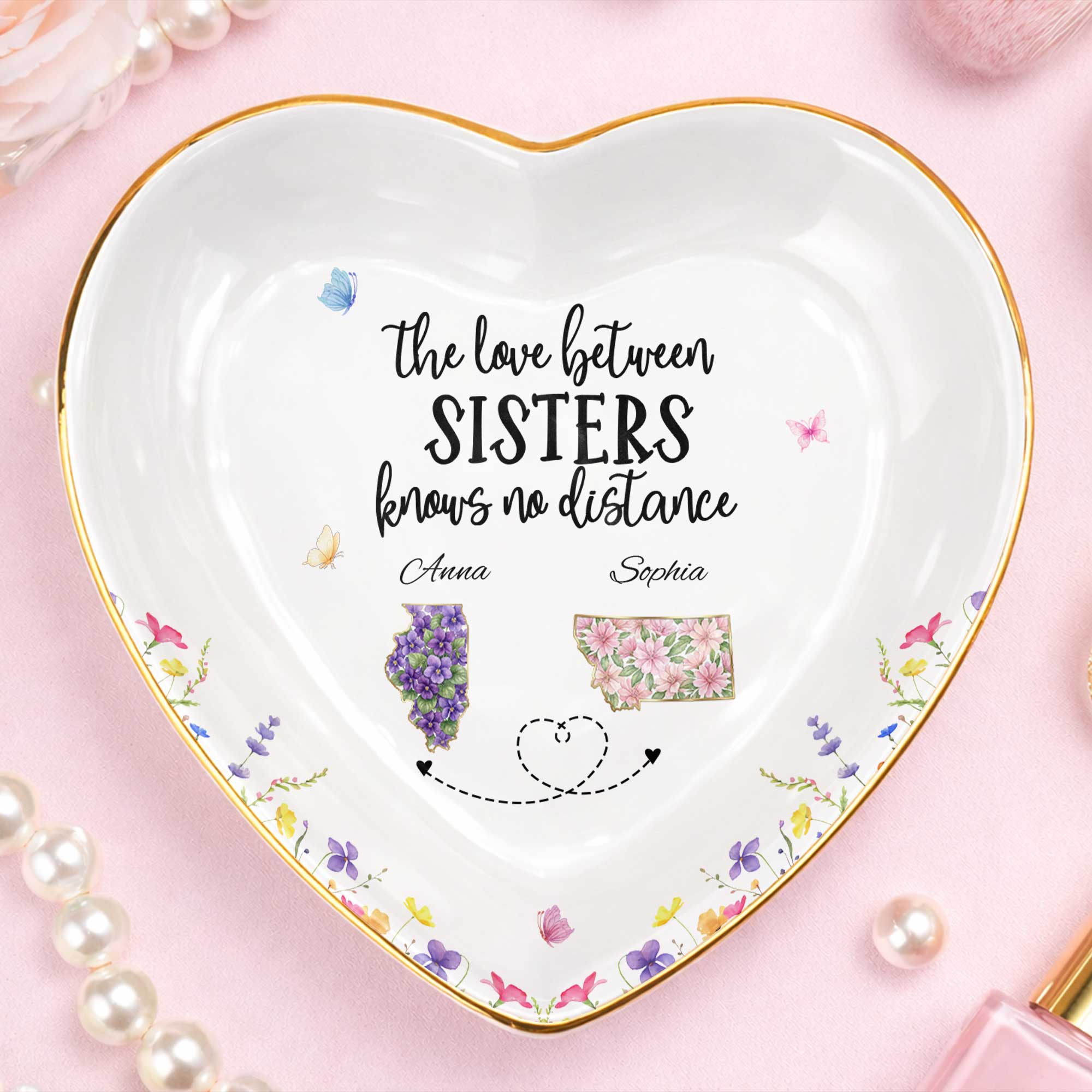 Personalized Heart-Shaped Jewelry Dish Custom Gift for Sister