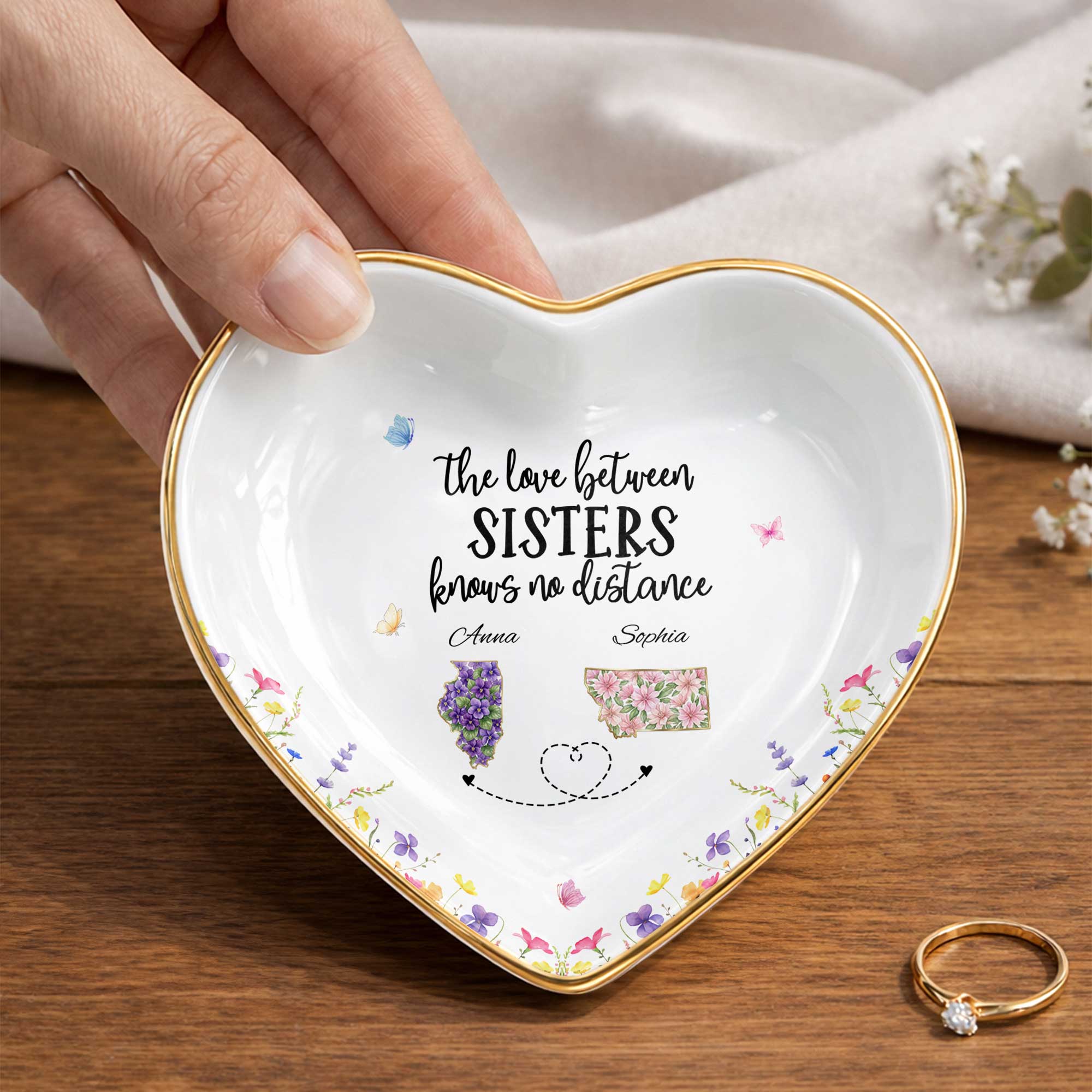 Personalized Heart-Shaped Jewelry Dish Custom Gift for Sister