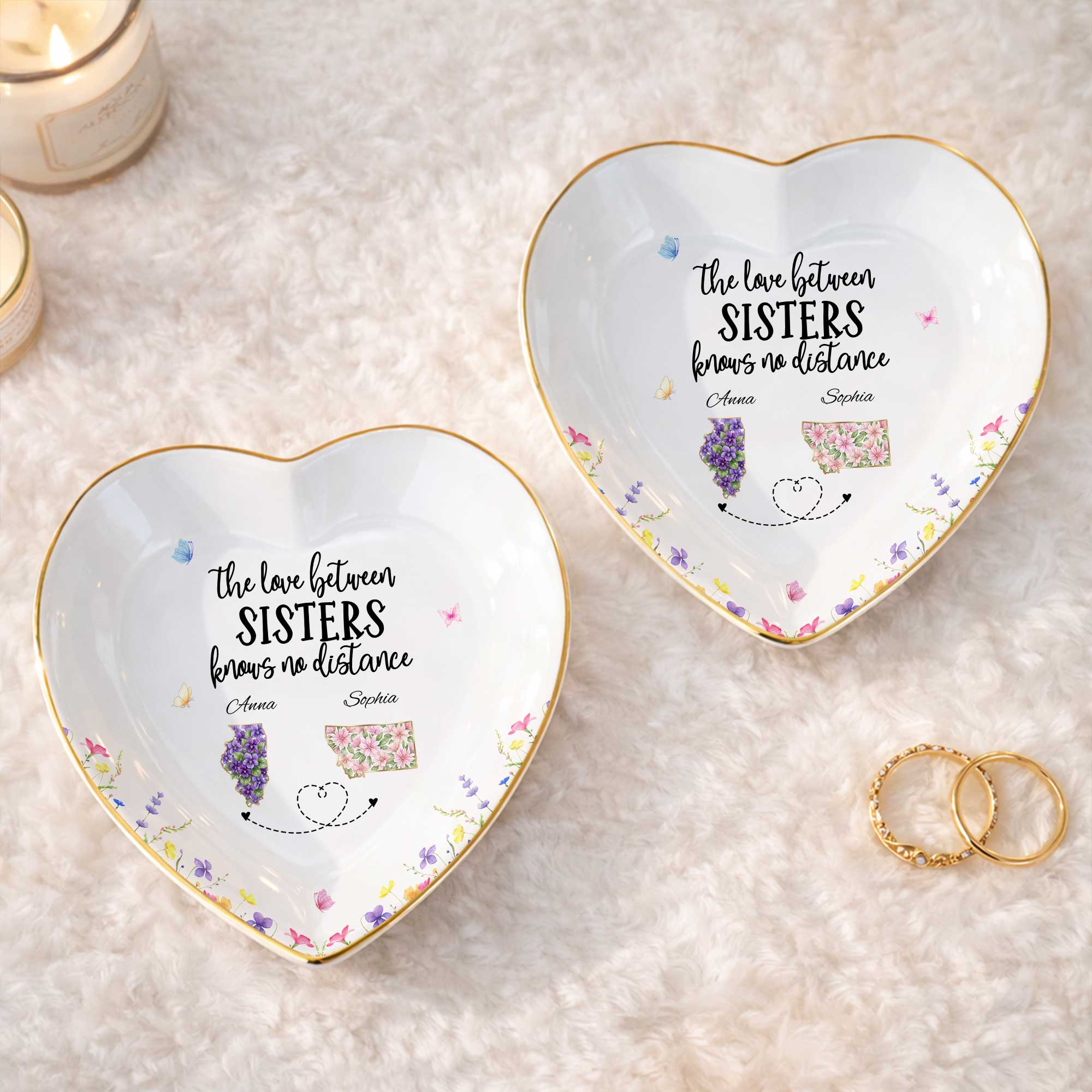 Personalized Heart-Shaped Jewelry Dish Custom Gift for Sister