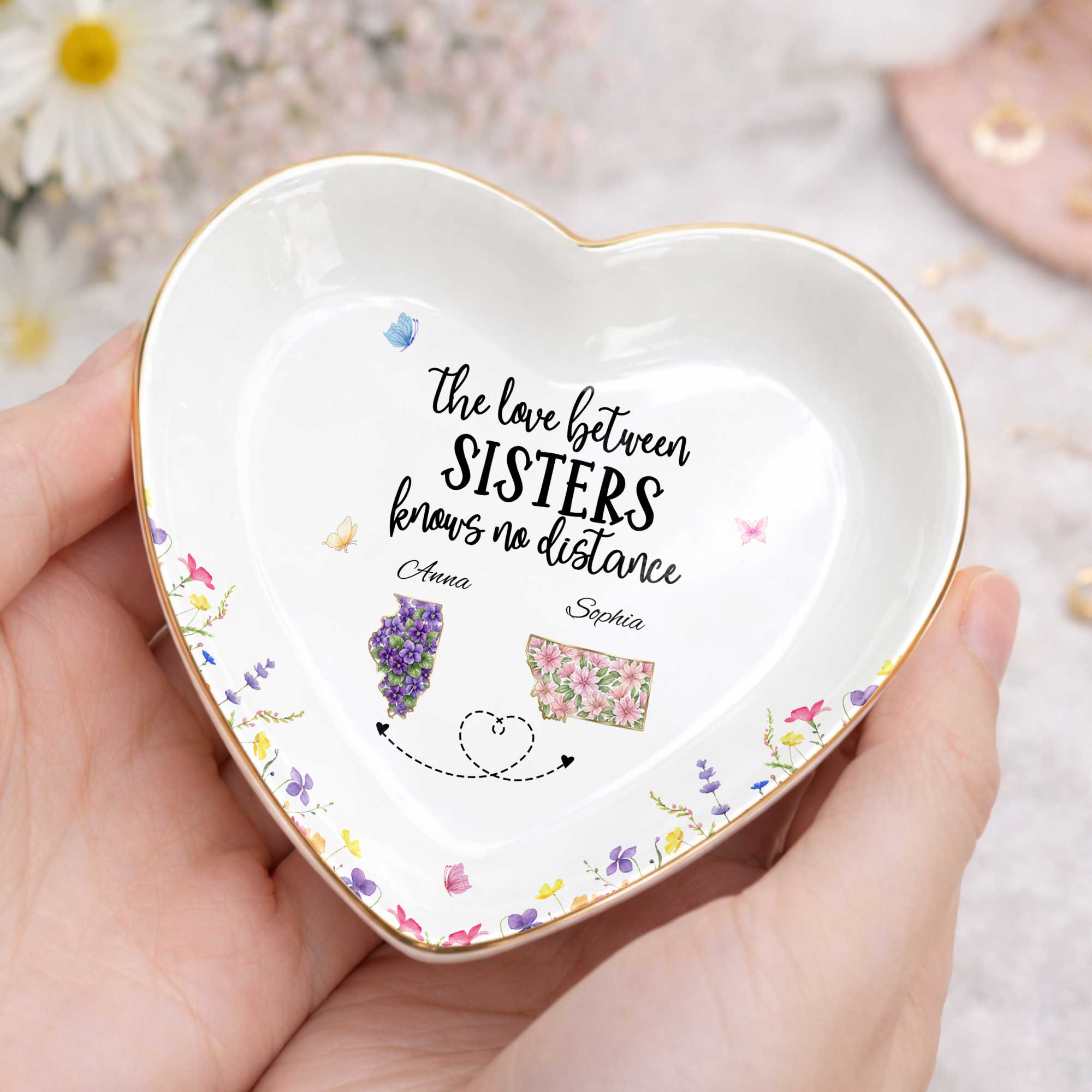 Personalized Heart-Shaped Jewelry Dish Custom Gift for Sister