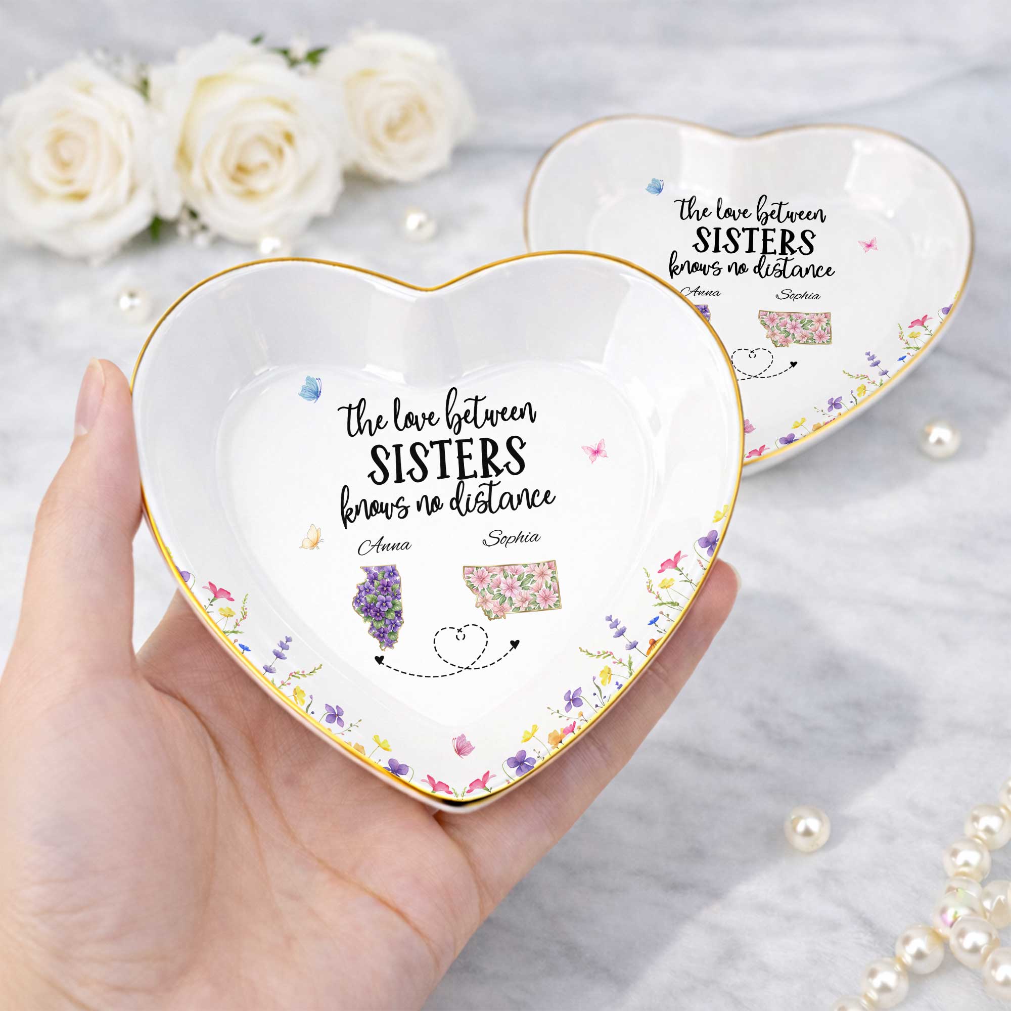 Personalized Heart-Shaped Jewelry Dish Custom Gift for Sister