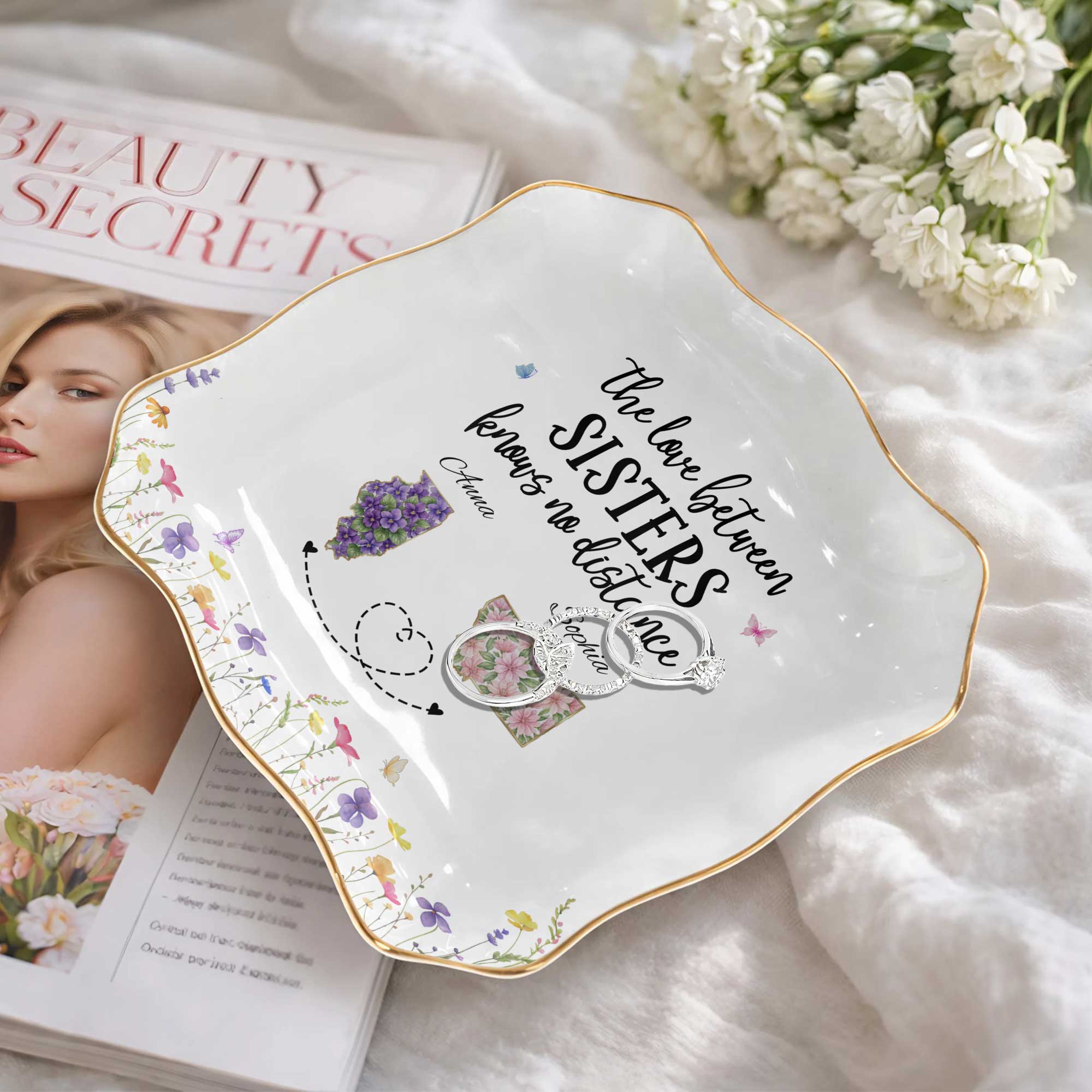 Personalized Lace Jewelry Dish Custom Name Gift for Sister