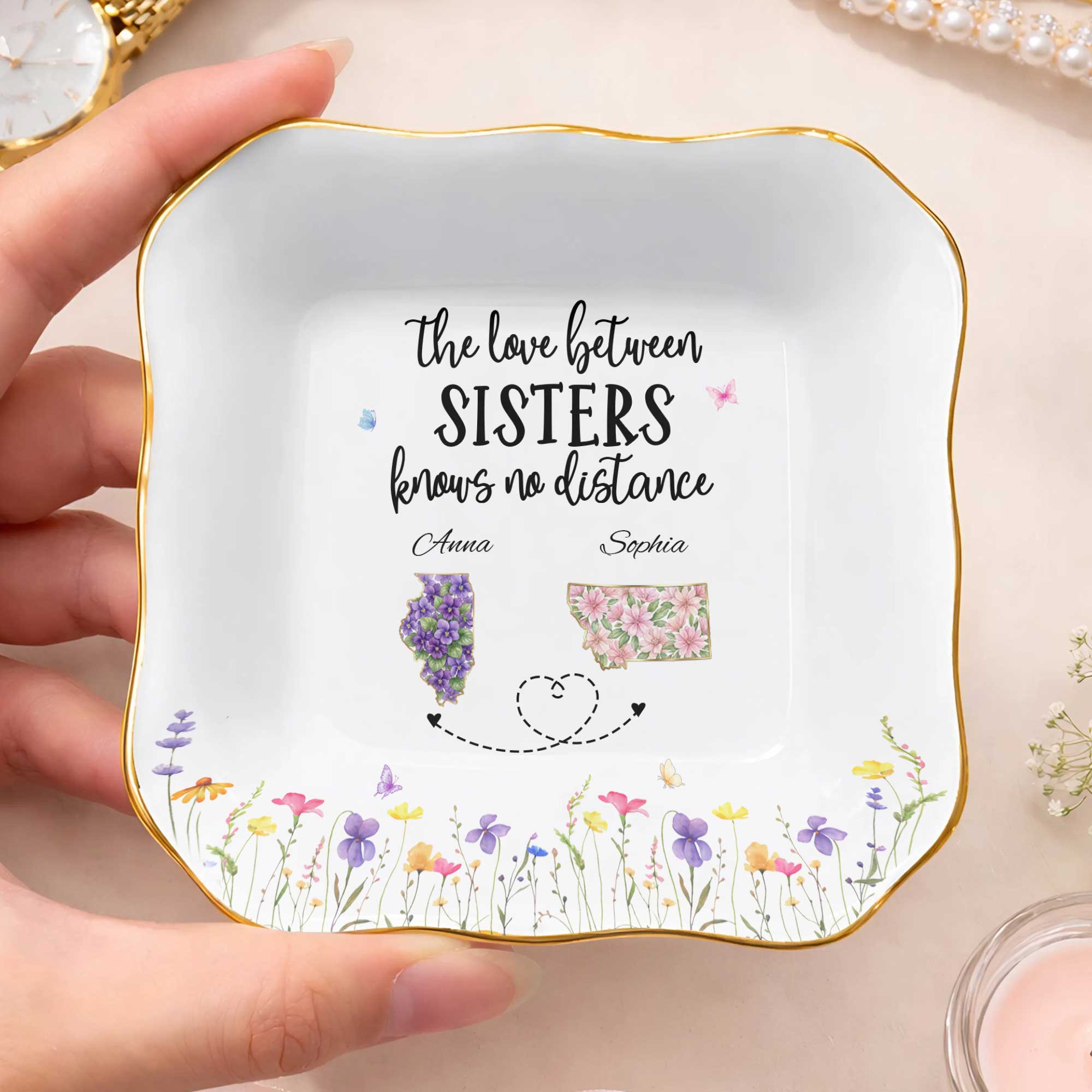 Personalized Lace Jewelry Dish Custom Name Gift for Sister