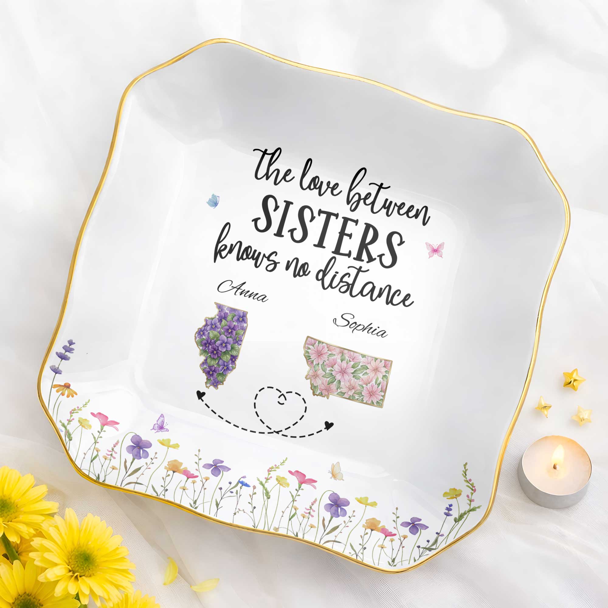 Personalized Lace Jewelry Dish Custom Name Gift for Sister