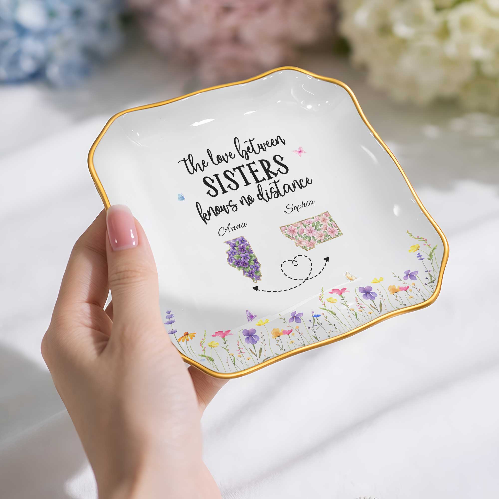 Personalized Lace Jewelry Dish Custom Name Gift for Sister