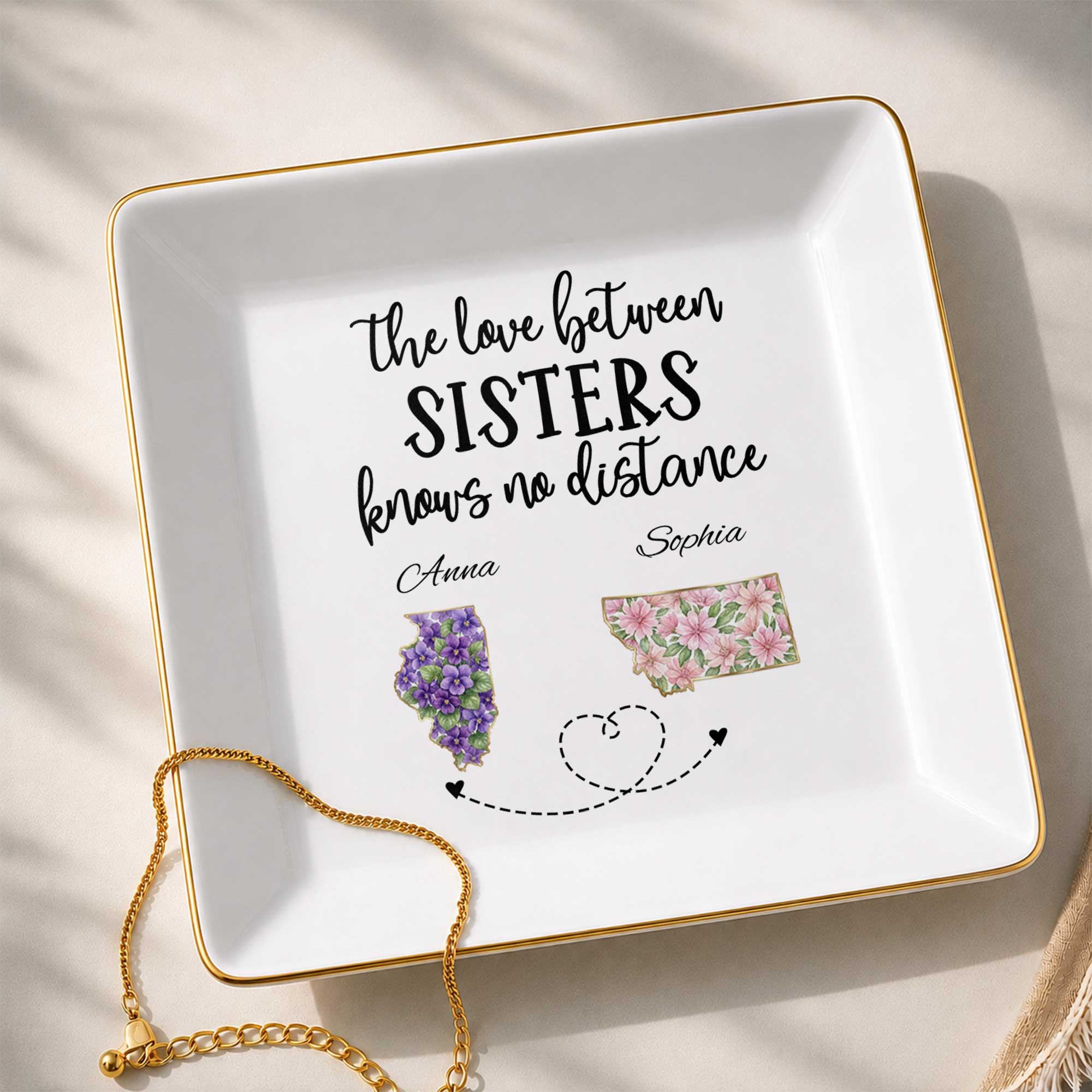 Personalized Floral Jewelry Dish Custom Name Gift for Sister