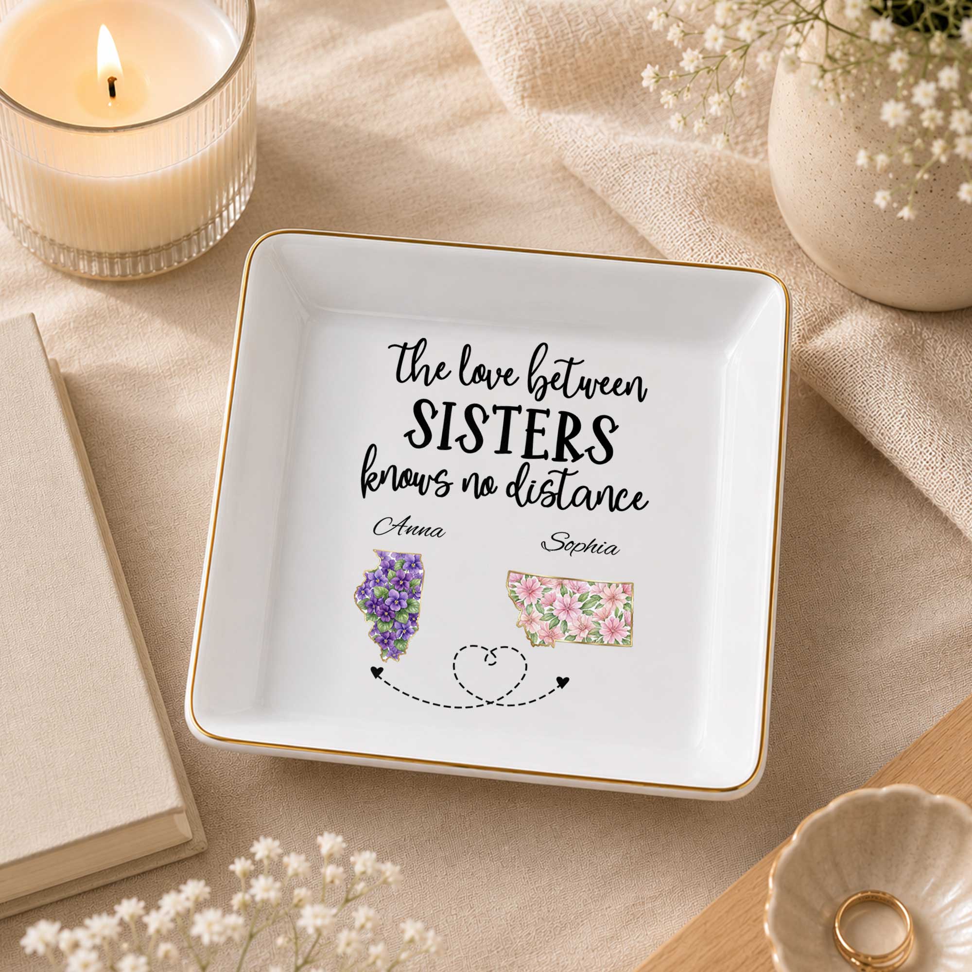 Personalized Floral Jewelry Dish Custom Name Gift for Sister