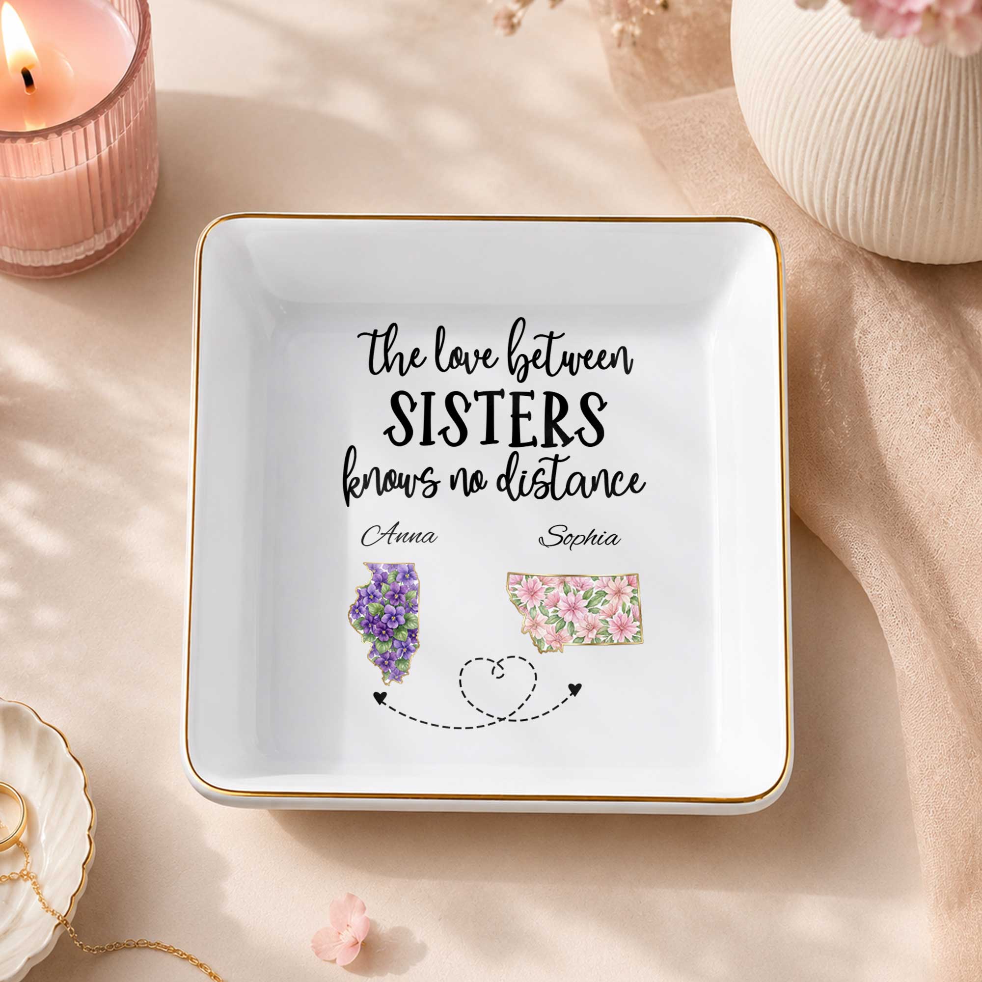 Personalized Floral Jewelry Dish Custom Name Gift for Sister