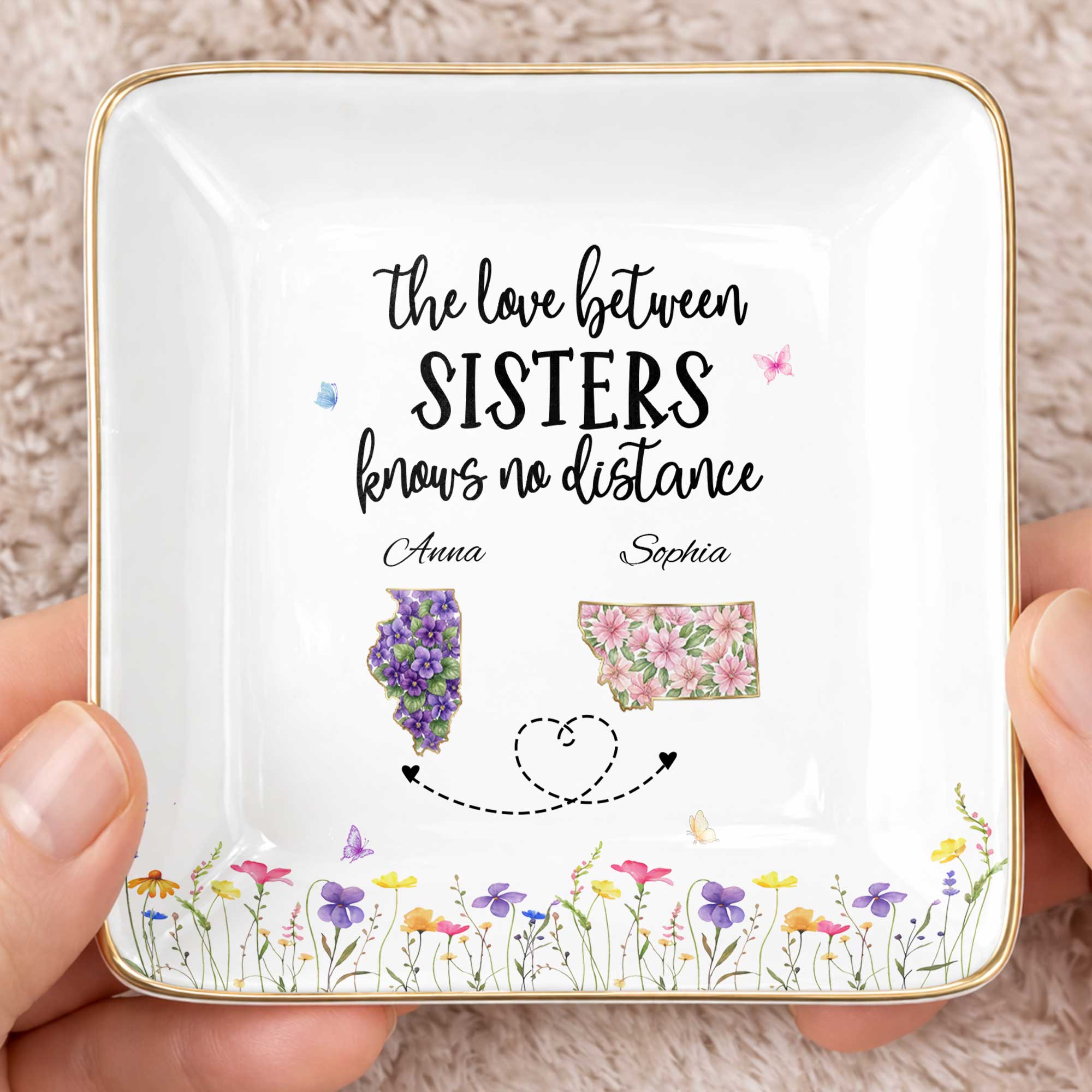 Personalized Floral Jewelry Dish Custom Gift for Sister