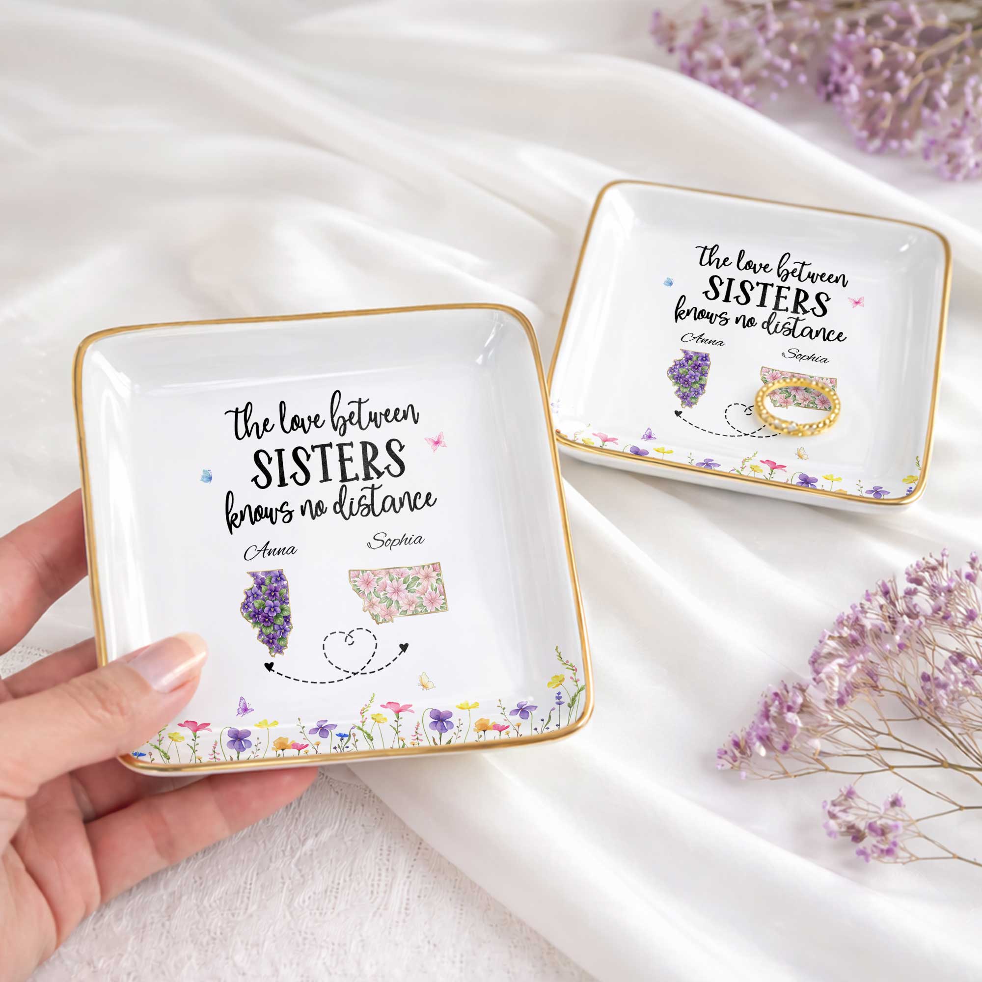Personalized Floral Jewelry Dish Custom Gift for Sister