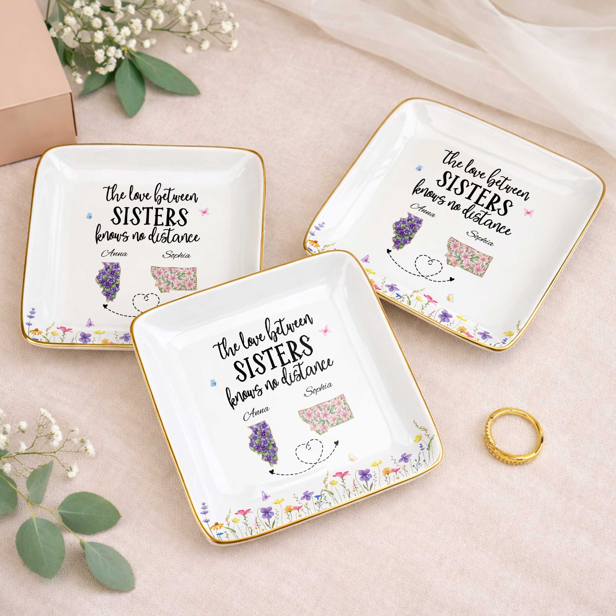 Personalized Floral Jewelry Dish Custom Gift for Sister