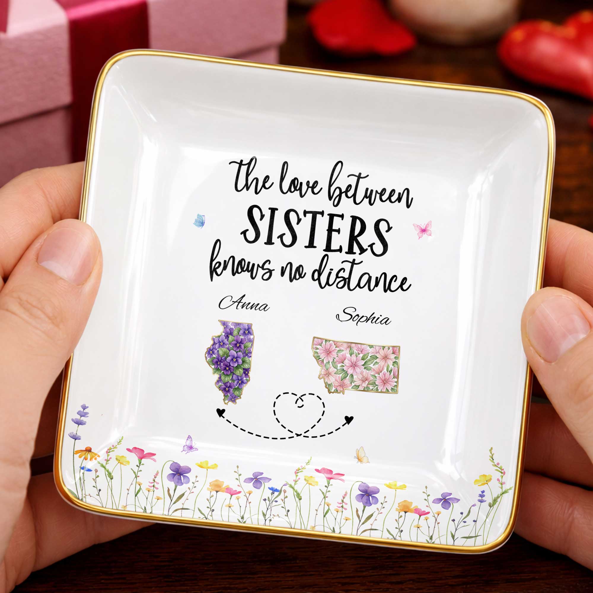 Personalized Floral Jewelry Dish Custom Gift for Sister