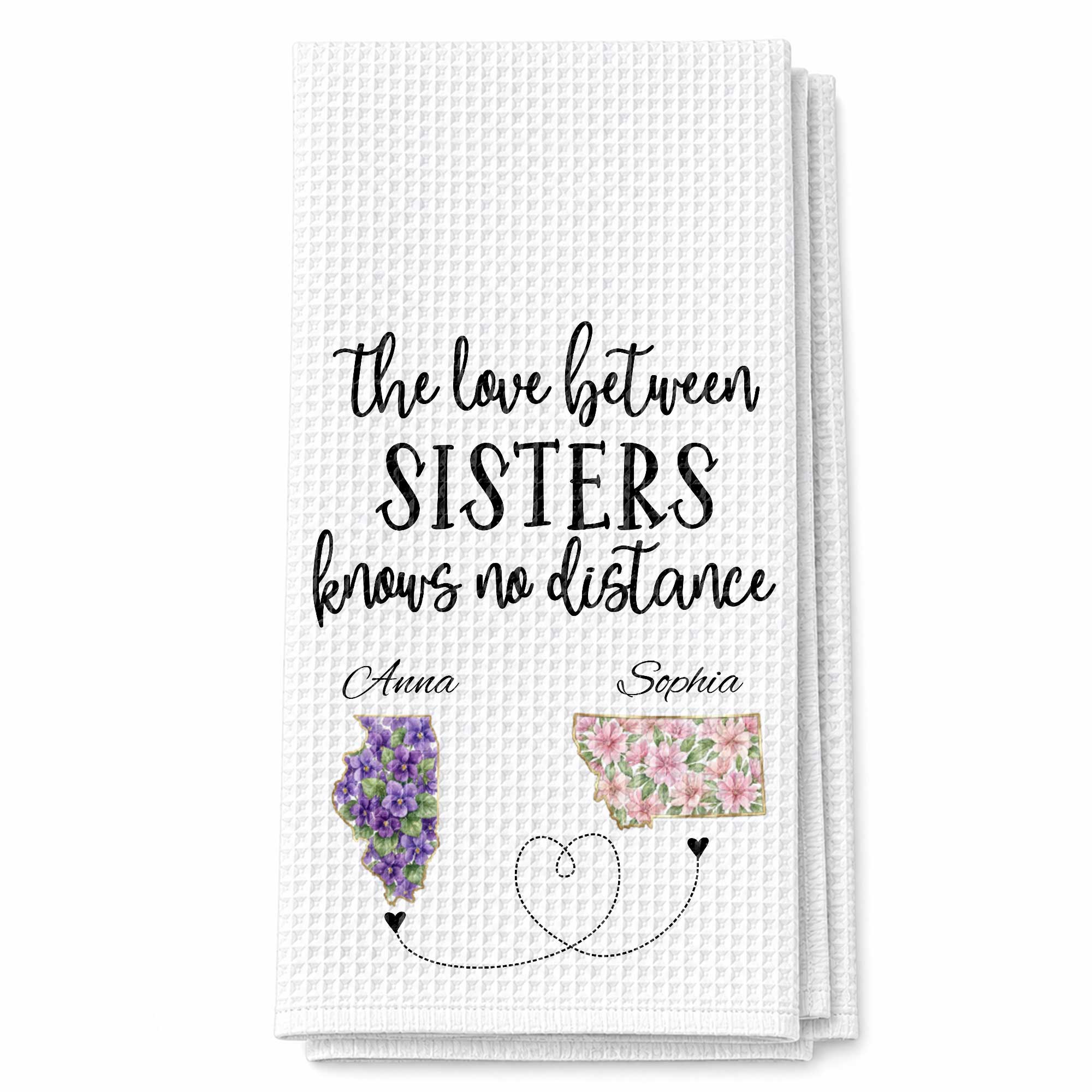 Personalized Floral State Map Kitchen Towel Gift for Sister