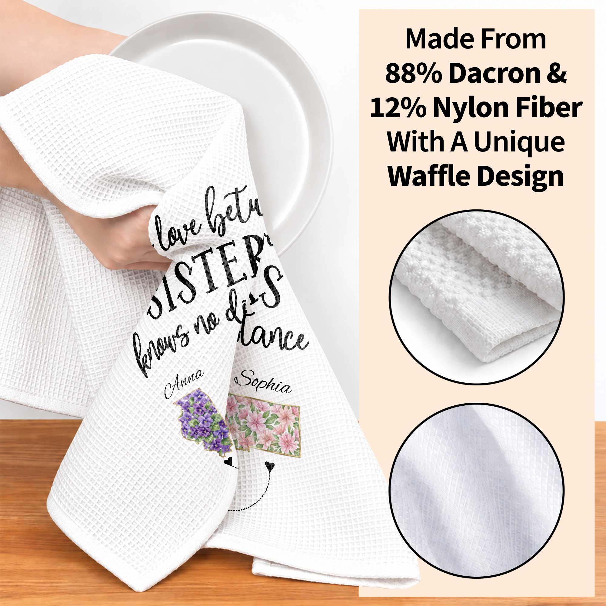 Personalized Floral State Map Kitchen Towel Gift for Sister