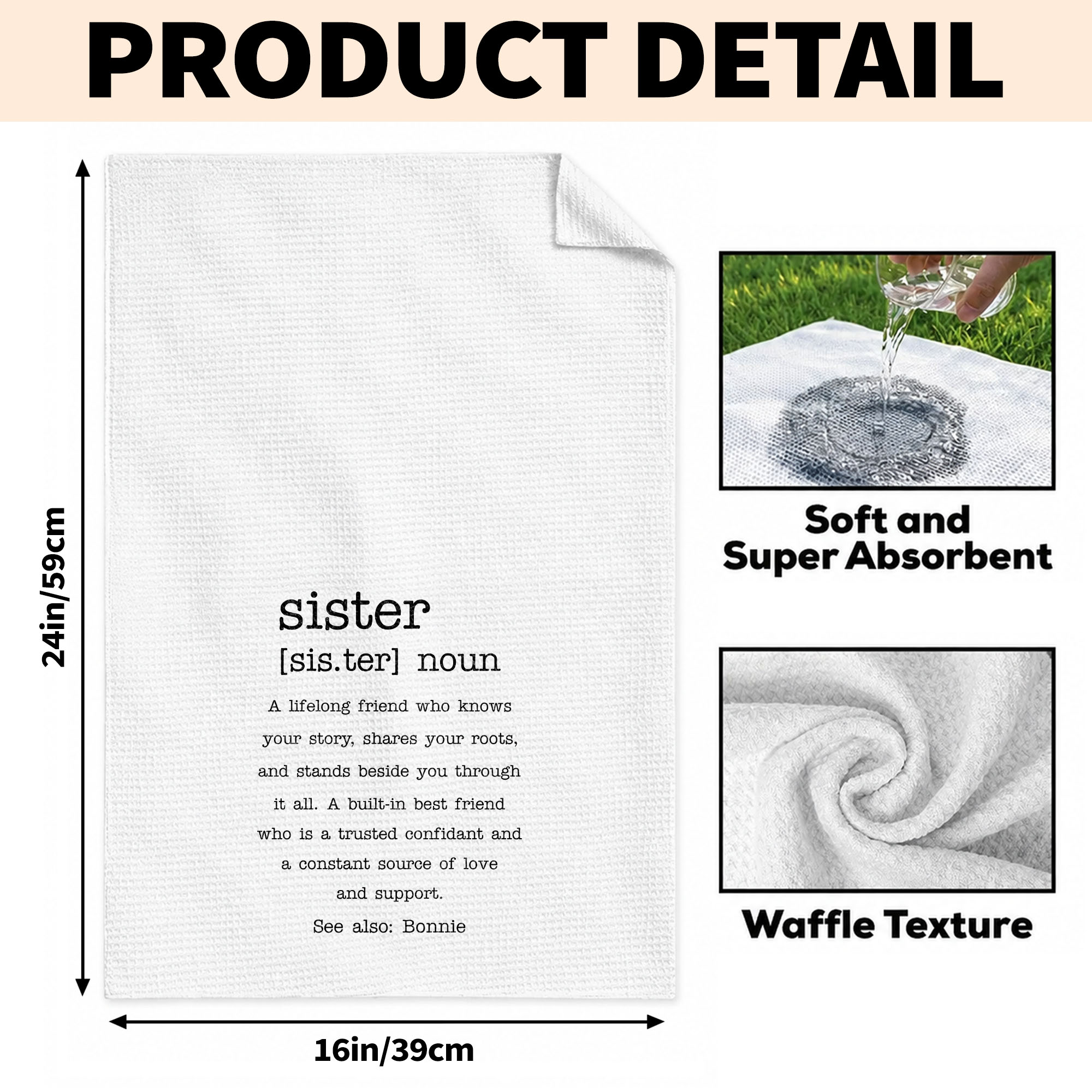 Personalized Dictionary Style Kitchen Towel for Sister Gift