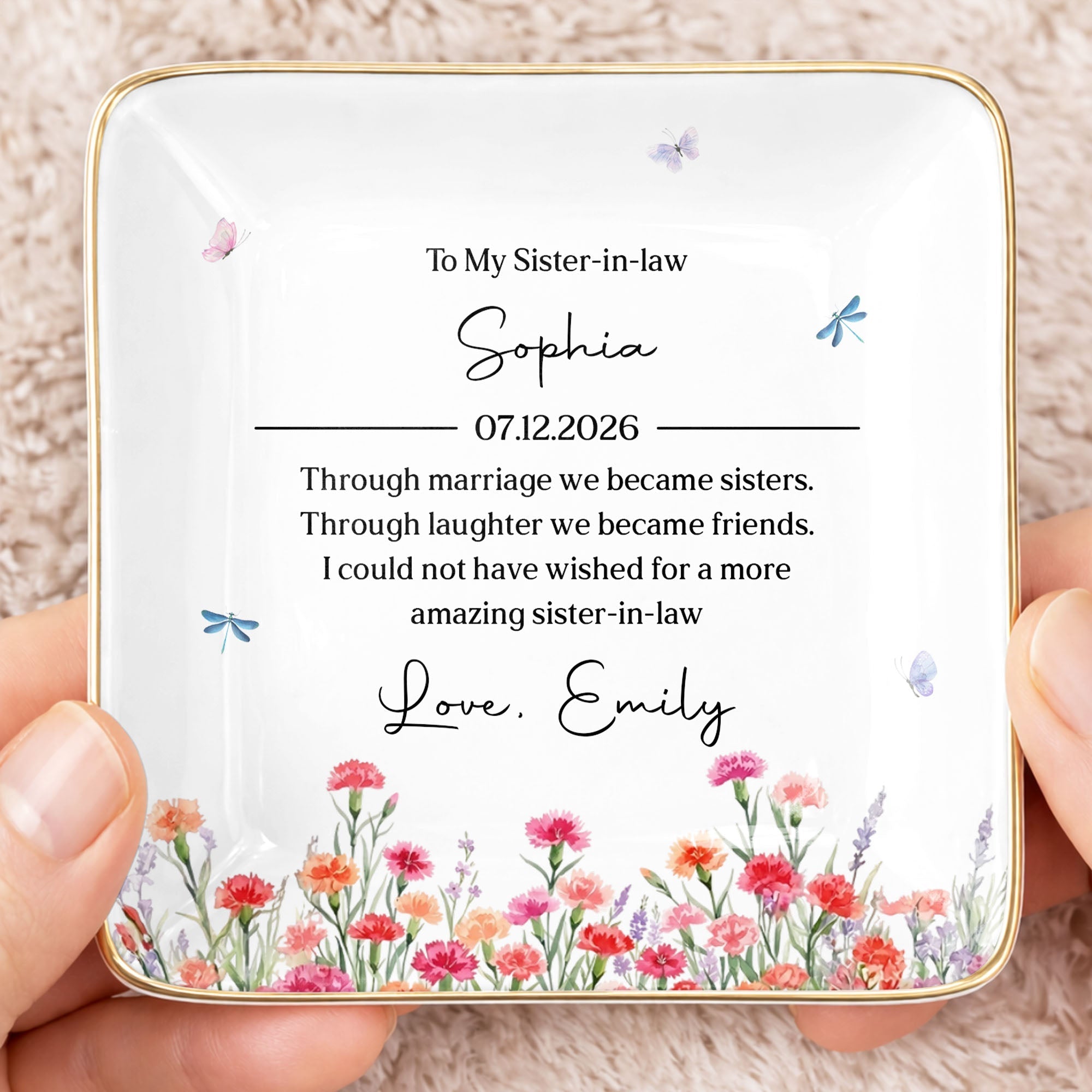 Personalized Floral Jewelry Dish Custom Gift for Sister-in-Law
